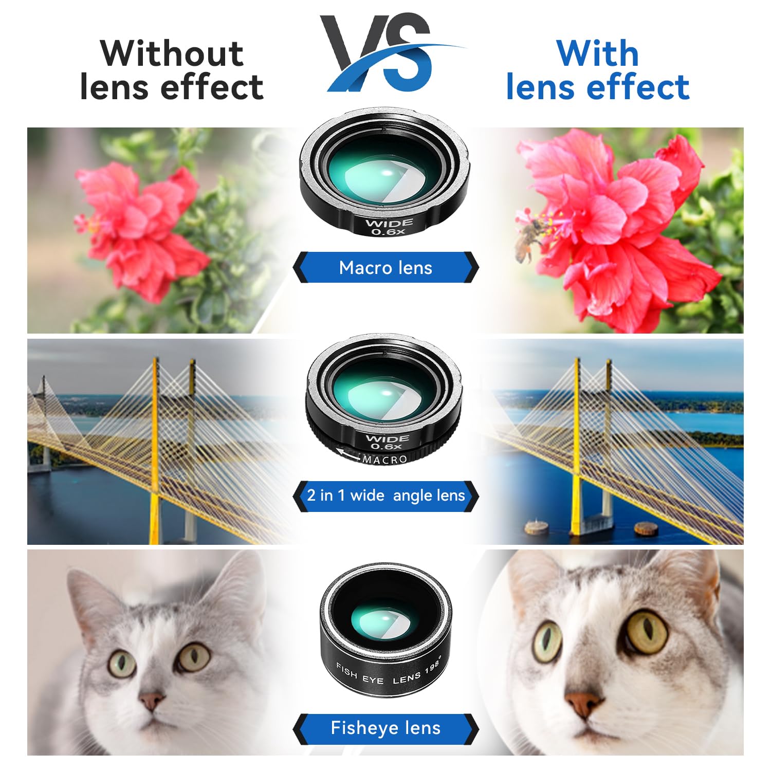 Hytamy Phone Camera Lens Kit, 4-In-1 Set Upgraded External Camera, Telephoto 28X, Wide Angle 0.6X, Macro 20X, Fisheye 198, Suita