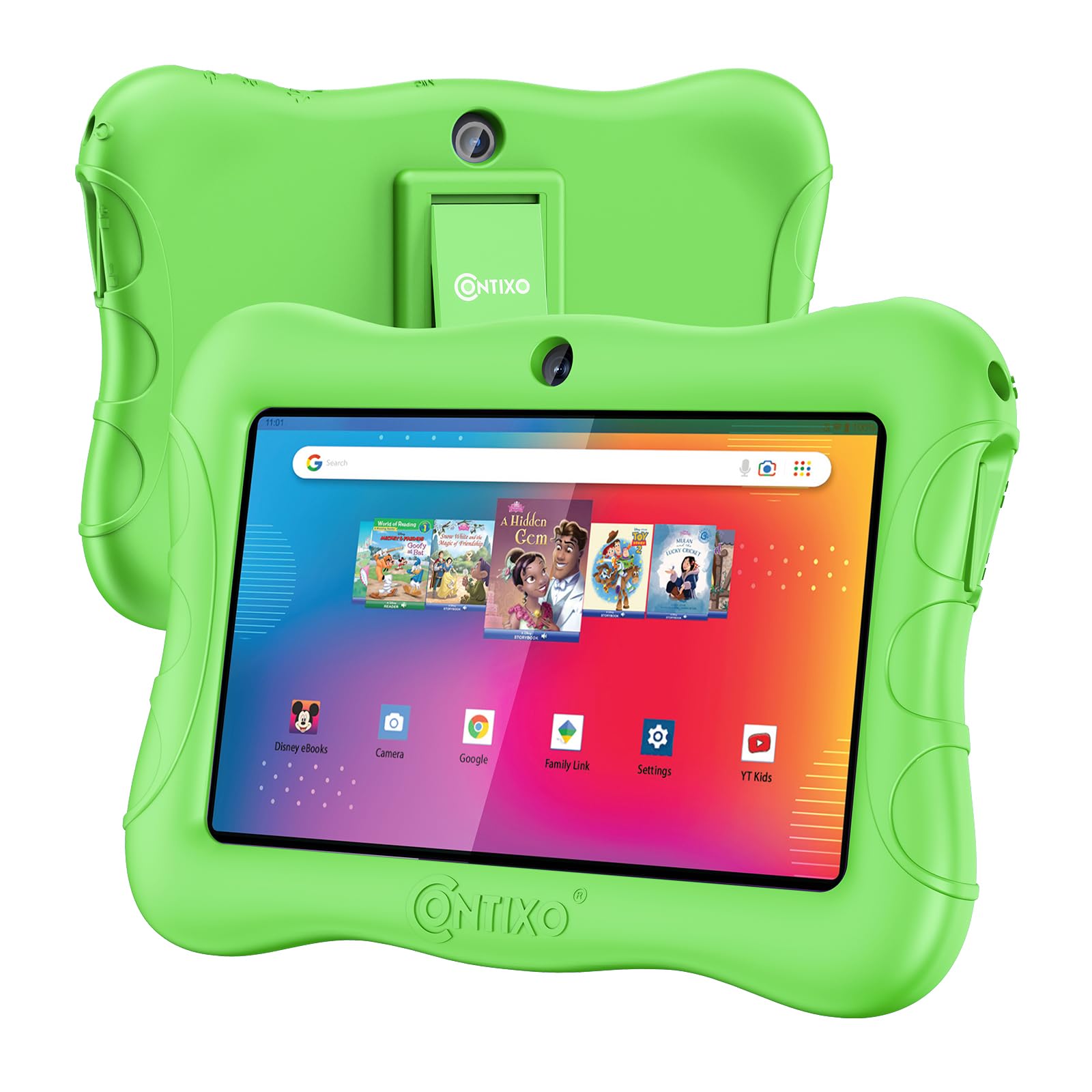 Contixo V9 7' Kids Tablet 32Gb   Includes 50+ Disney Storybooks & Stickers, Android 11, Wifi Learning Tablet With Parental Controls & Protective Case (2024 Model)   Green