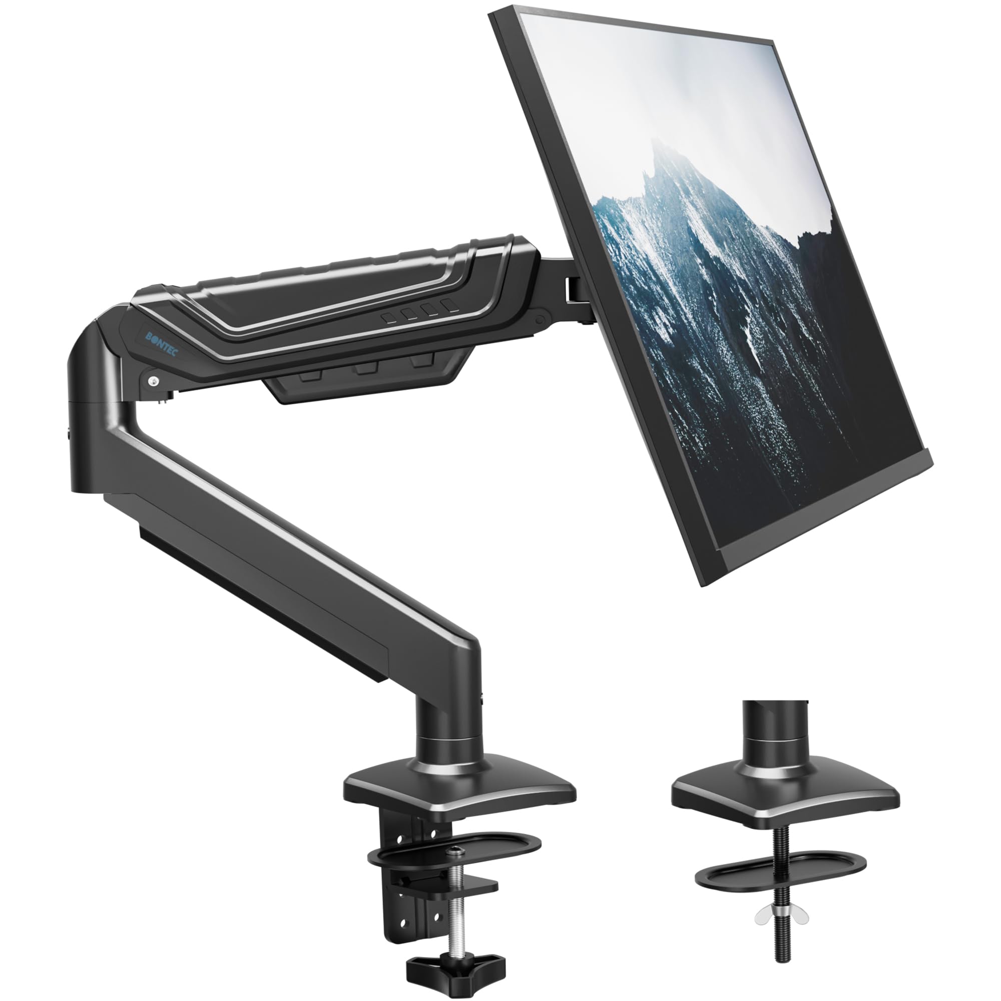 BONTEC Monitor Arm for 15-34 Inch Screens, Ergonomic Gas Spring Single Monitor Mount, Full Motion Desk Stand with Tilt Swivel Ro