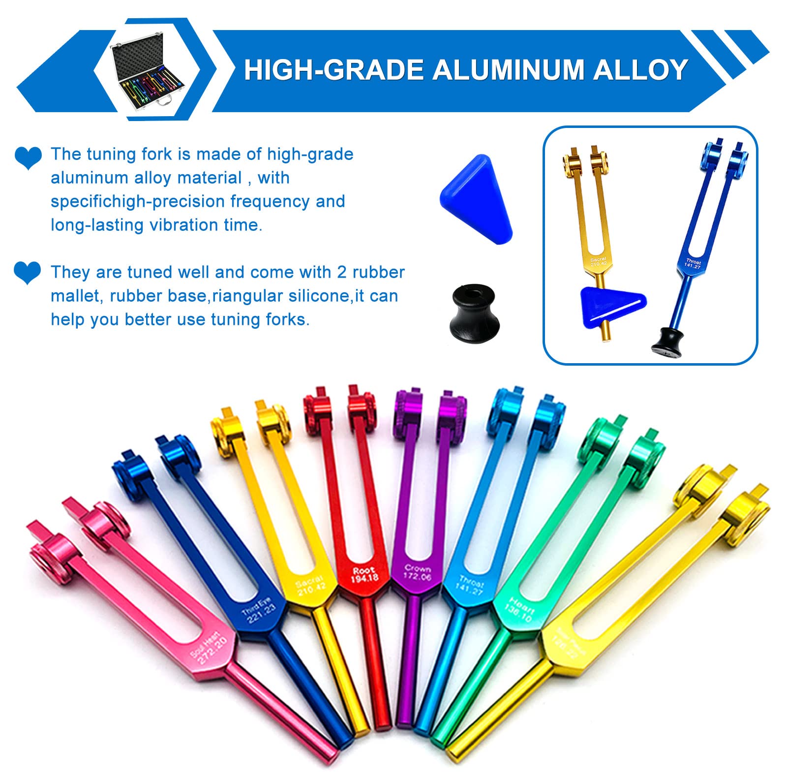 Chakra Tuning Forks Set For Healing, 7 Chakra+1 Soul Purpose Weighted Tuning Forks With Exquisite Aluminum Gift Box, Multicolour