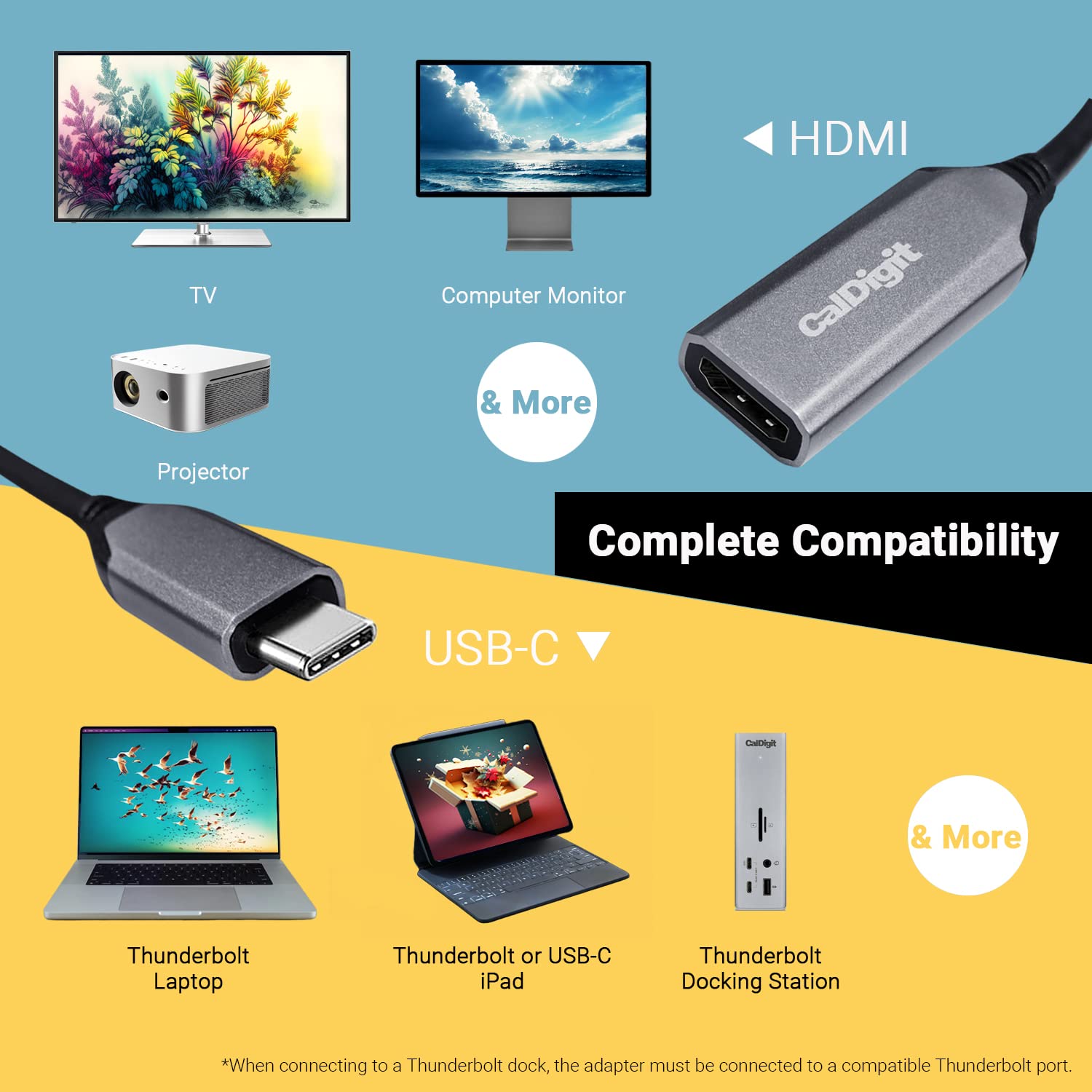 Caldigit Usb C To Hdmi 2.1 8K Adapter Dongle   High Refresh Display, Hdr, 10 Bit, Compatible With Thunderbolt 3/4 / Usb 3.1 / Us