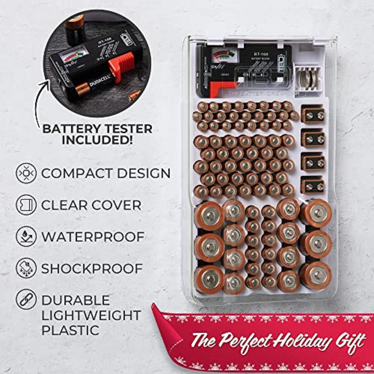 The Battery Organizer And Tester With Cover, Battery Storage Organizer And Case, Holds 93 Batteries Of Various Sizes, Includes B