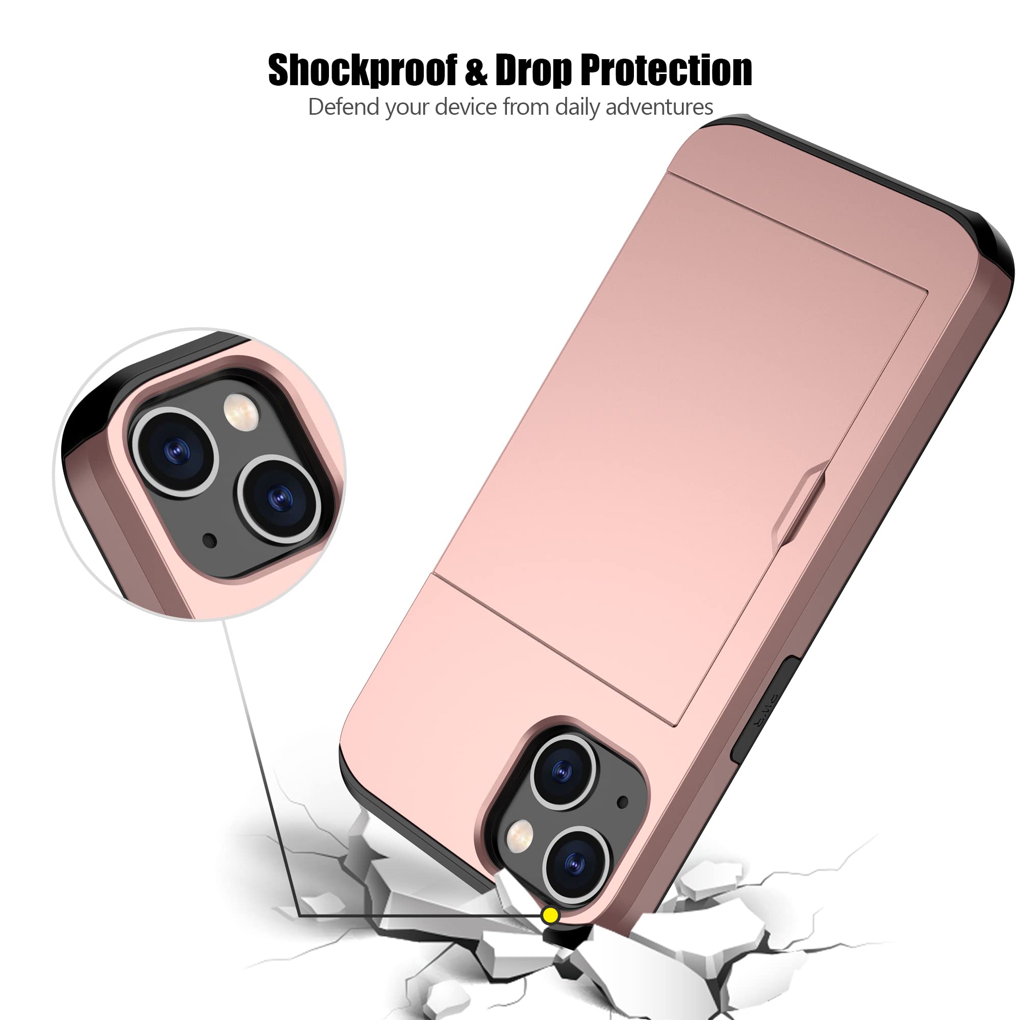 Nvollnoe Compatible With Iphone 15 Plus Case With Card Holder Heavy Duty Protective Dual Layer Shockproof Hidden Card Slot Slim