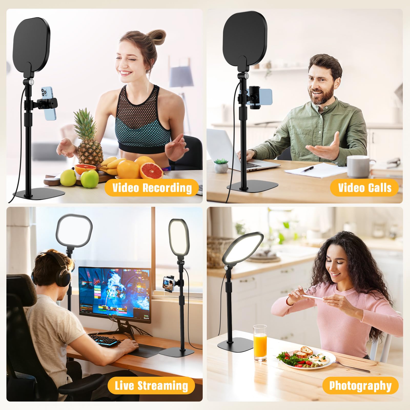 Desk Ring Light With Stand And Phone Holder, 3000K 6500K Dimmable Computer Ringlight For Laptop, Video Conference Light For Zoom
