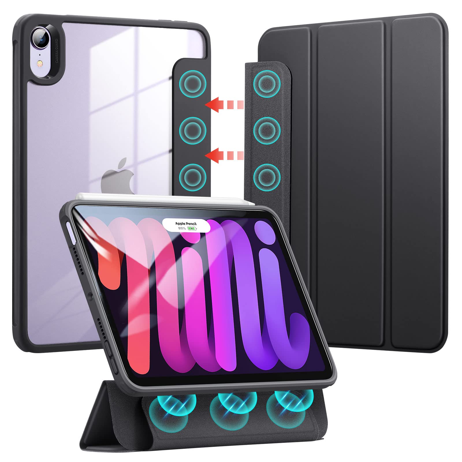 Esr For Ipad Mini 7 Case (A17 Pro), Ipad Mini 7Th/6Th Generation Case (2024/2021), Detachable Magnetic Cover, Hard Back, Auto Sleep/Wake, Vertical Stand, Supports Pencil Pro, Clear Black