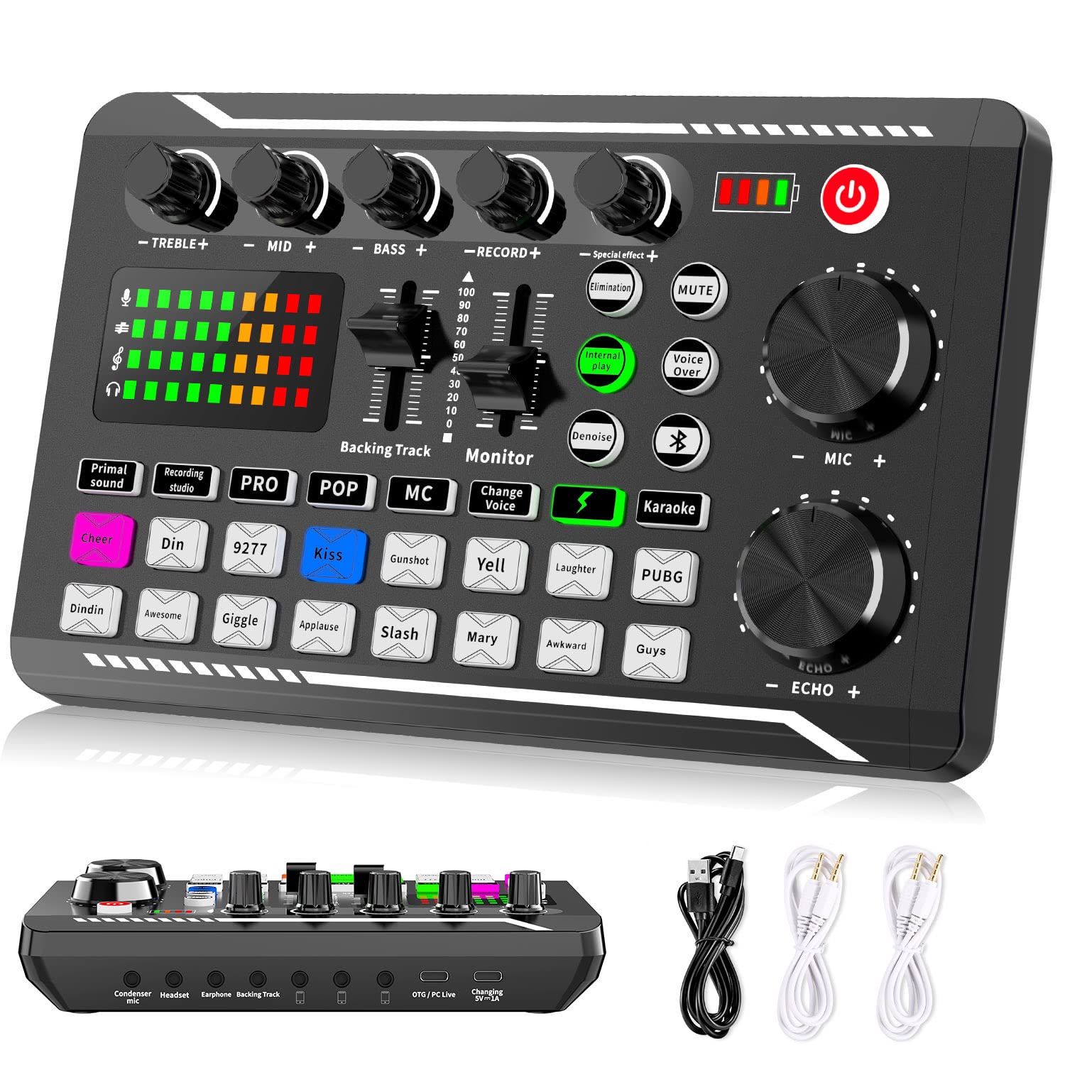 Facmogu F998 Live Sound Card Audio Mixer, Podcast Audio Interface With Dj Mixer Effects, Voice Changer With Sound Effects For Karaoke Tiktok Youtube Live Streaming Record Gaming