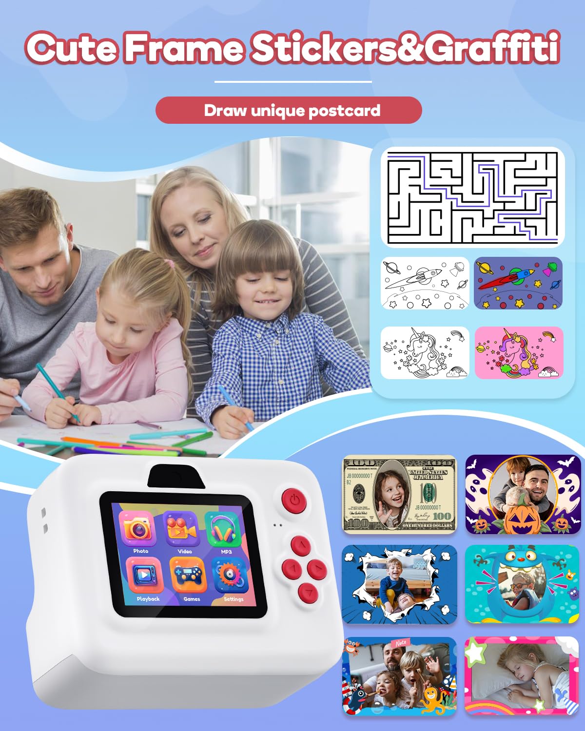 Dylanto Instant Print Camera For Kids,2.4 Inch Screen Kids Instant Cameras, Christmas Birthday Gifts For Girls Age 3 12, Portabl