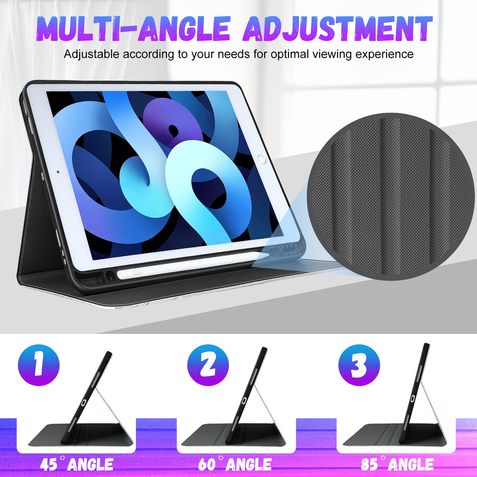 Uppuppy For Ipad 9Th/8Th/7Th Generation Case 10.2 Inch Cute Boys Kids Folio Smart Cover With Pencil Holder Great Wave Design Men