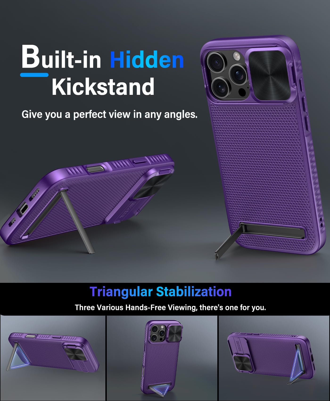 Vihibii For Iphone 16 Pro Case With Kickstand & Slide Camera Cover, [Compatible With Magsafe], Military Grade Drop Protection, S