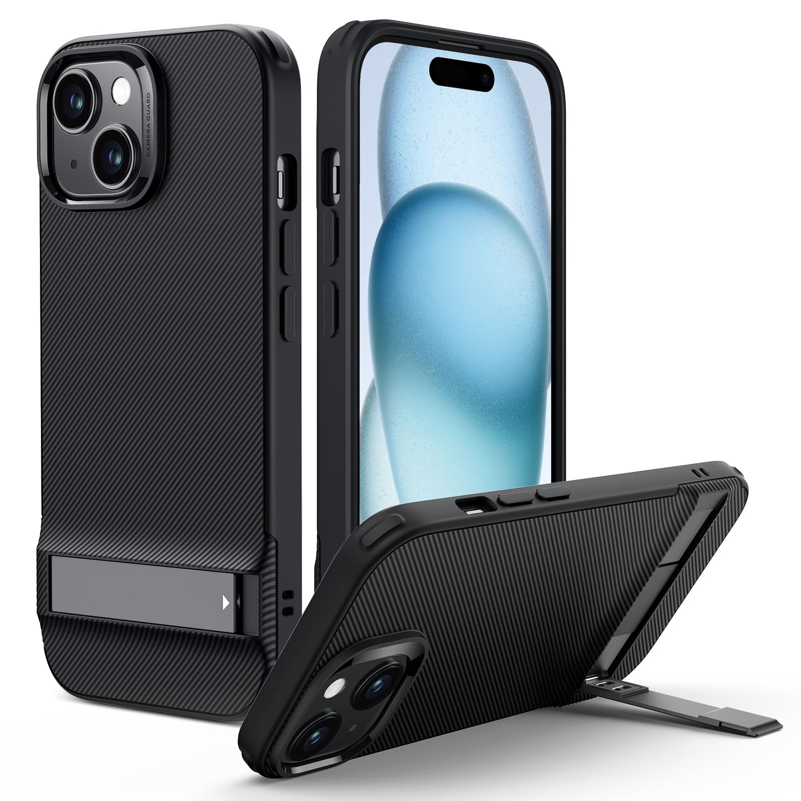 ESR for iPhone 15 Plus Case, Metal Kickstand Case, 3 Stand Modes, Military-Grade Drop Protection, Supports Wireless Charging, Sl