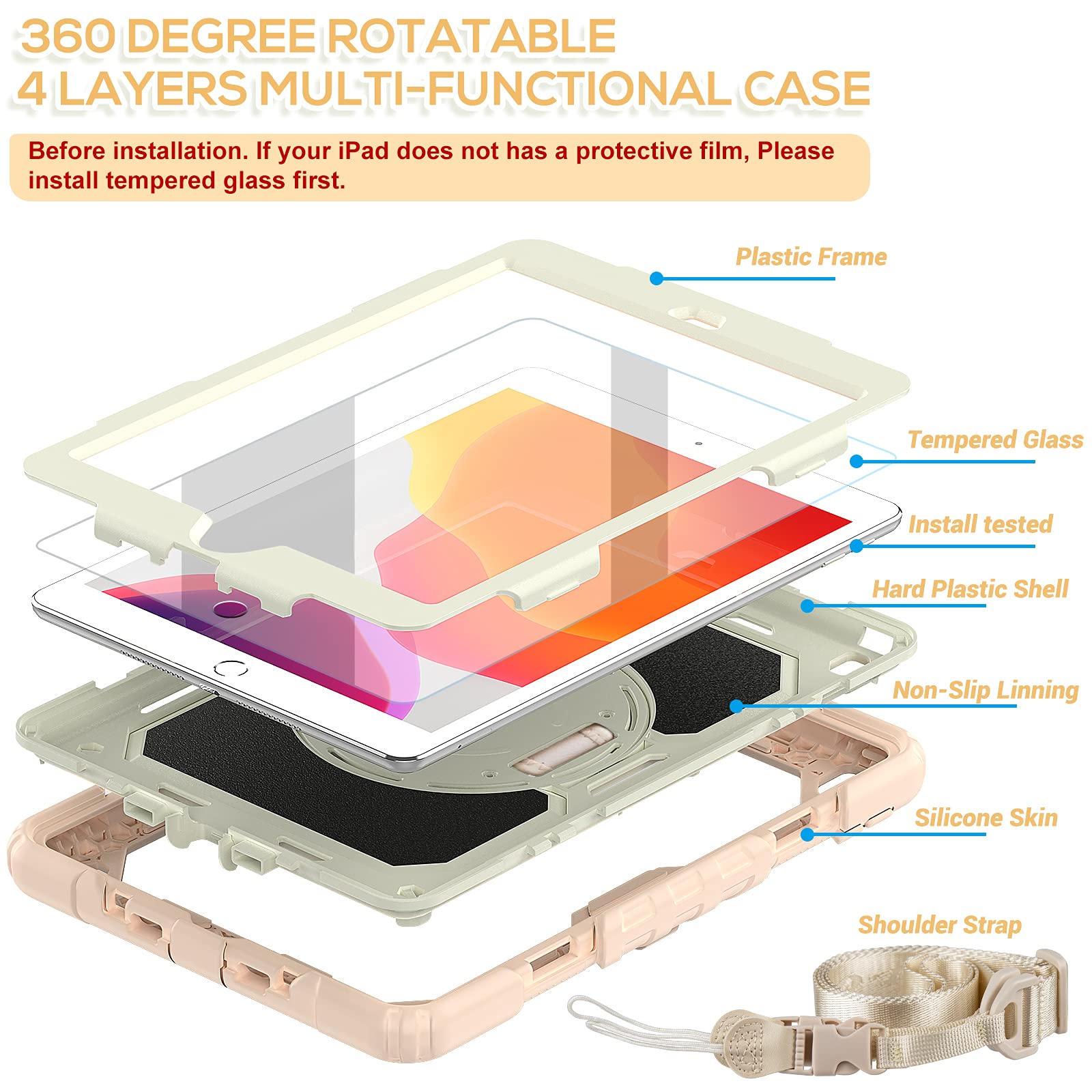 Blosomeet Girls Cute Case For Ipad 9Th Generation 2021 10.2 Inch With Tempered Glass Screen Protector & Pen Holder,Kidsproof Ipa