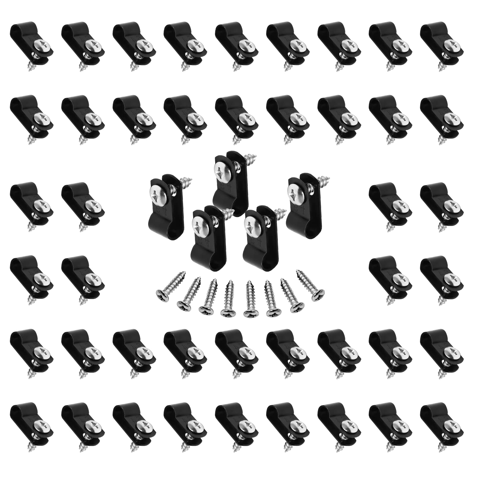 Suiwotin 1/4 Inch Nylon Cable Clamps, Black, 60Pcs RType Wire Cable Clips