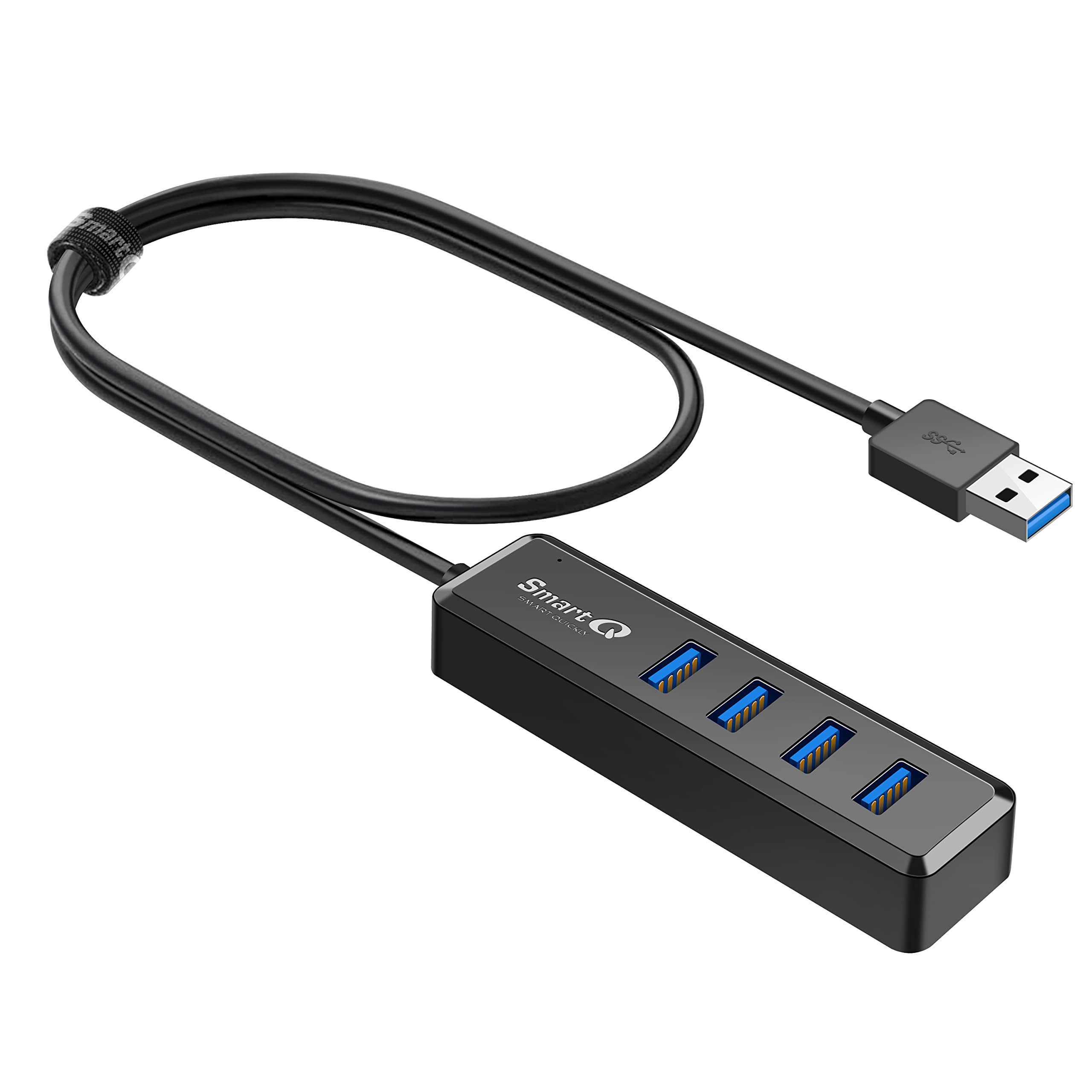 Smartq H302S Usb 3.0 Hub For Laptop With 2Ft Long Cable, Multi Usb Port Expander, Fast Data Transfer Usb Splitter For Laptop, Co