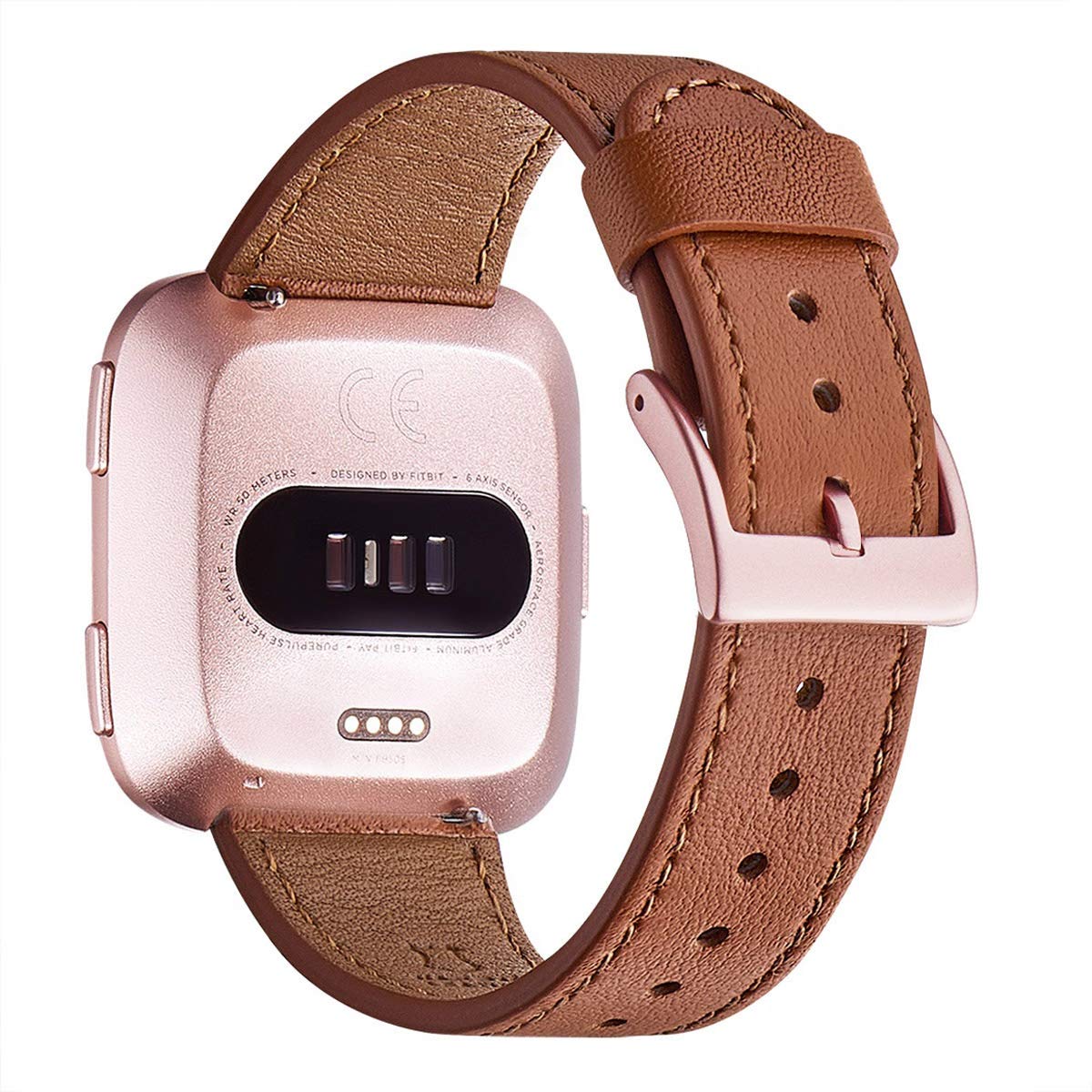 Wfeagl For Fitbit Versa Band, Top Grain Leather Band For Fitbit Versa/Versa 2 /Versa Lite/Versa Se Fitness Smart Watch (Brownban