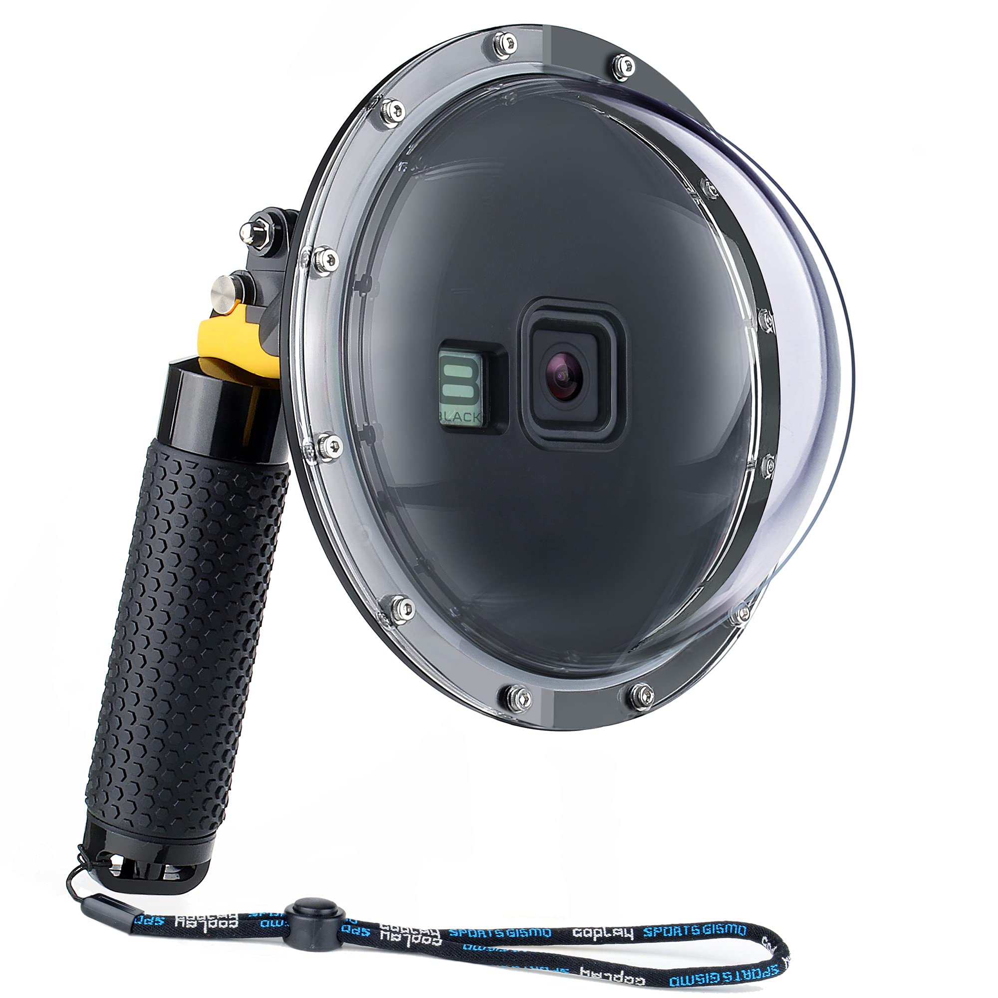 Yallsame Dome For Gopro 8 Waterproof Dome Housing Case With Front Screen Window, Floating Hand Grip, Trigger Underwater Diving S