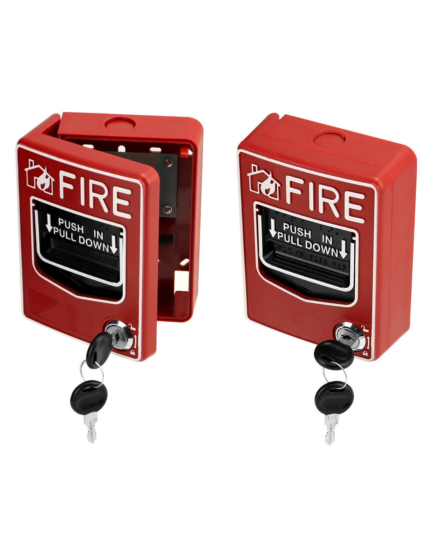 Qwork Wired Emergency Fire Alarm Station, 2 Pack Dual Action Manual Call Point Fire Alarm Panic Button 9 28Vdc With 2 Keys