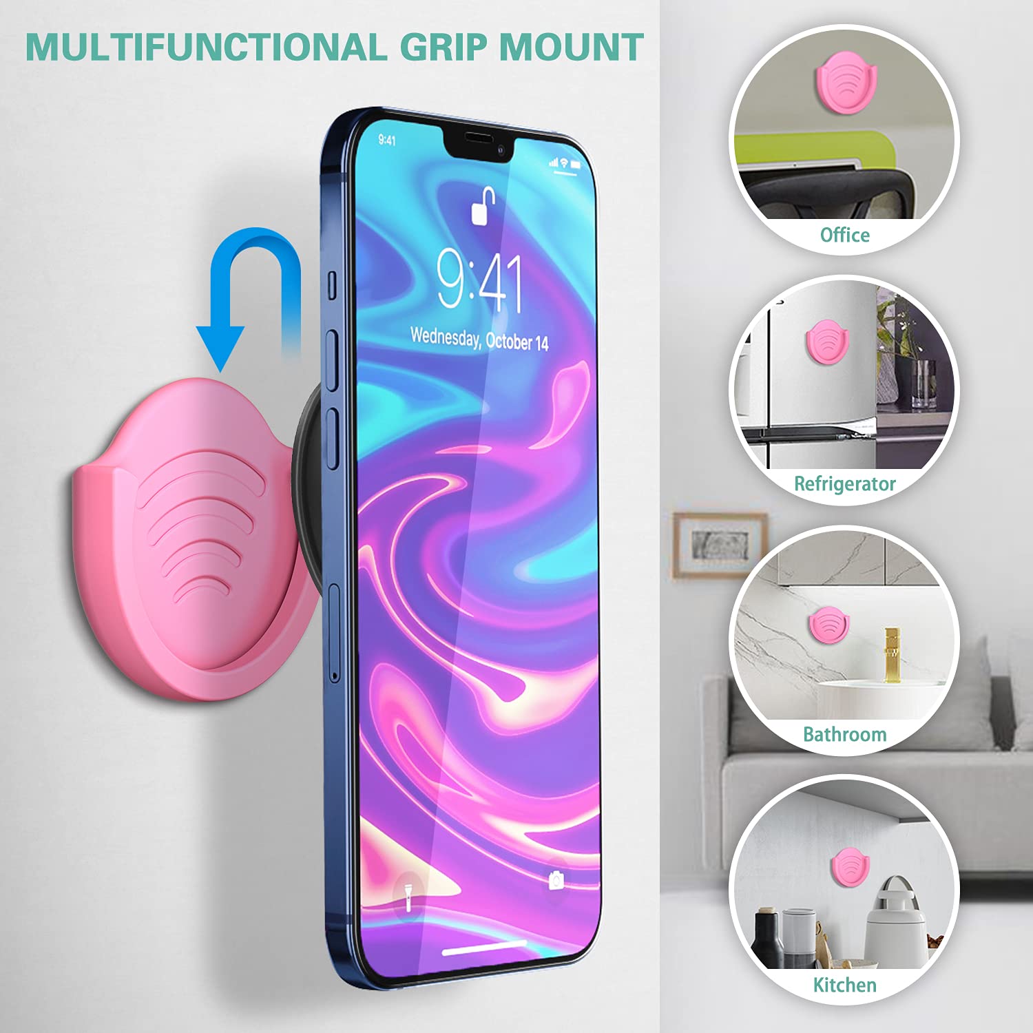 Pop-Tech Phone Grip Holder For Socket Users, 2 Pack Silicon Car Mount For Expanding Phone Stand With Strong 3M Adhesive Double S