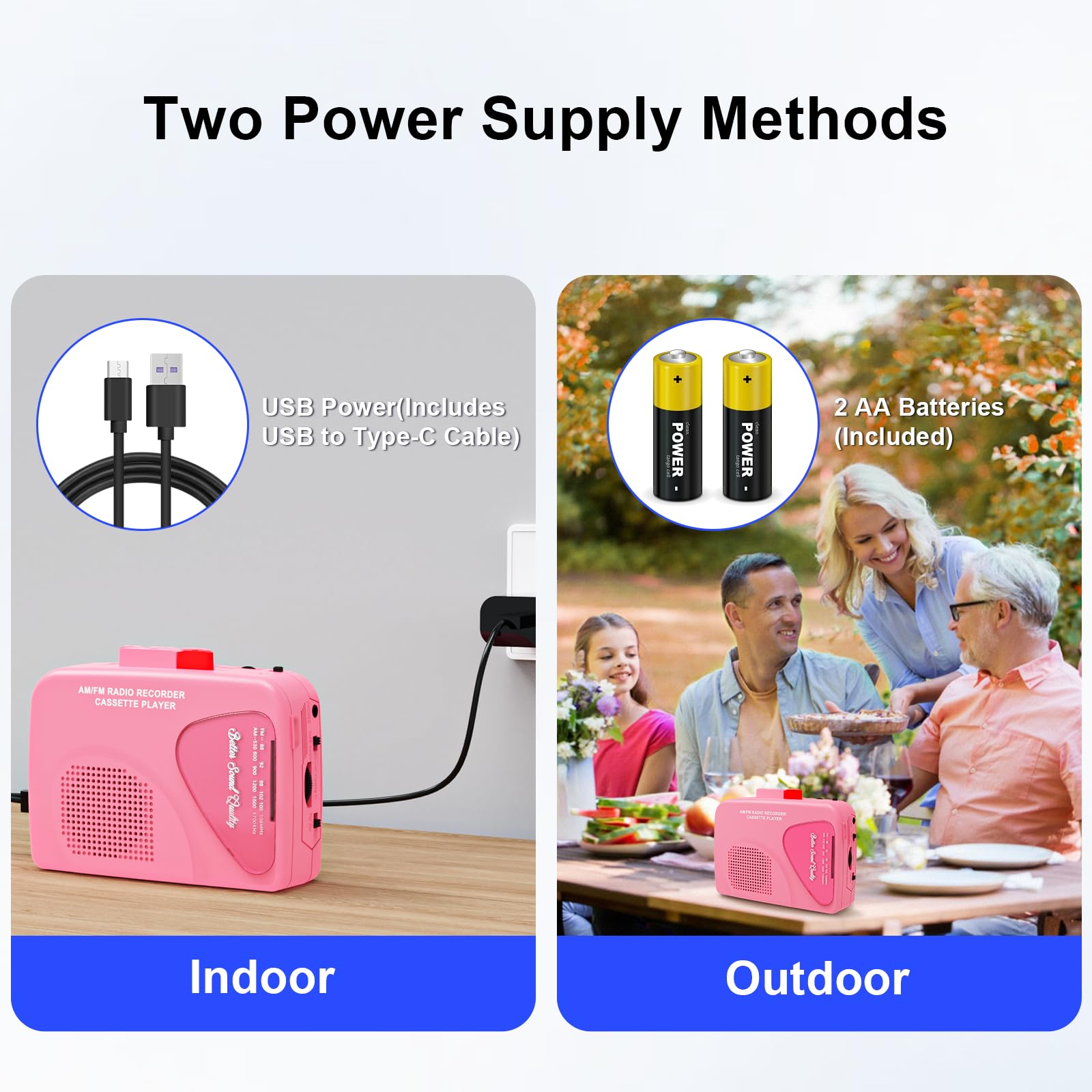 Portable Cassette Player Recorder With Am/Fm Radio, Built-In Speaker & Headphone Jack, Belt Clip Included-Pink