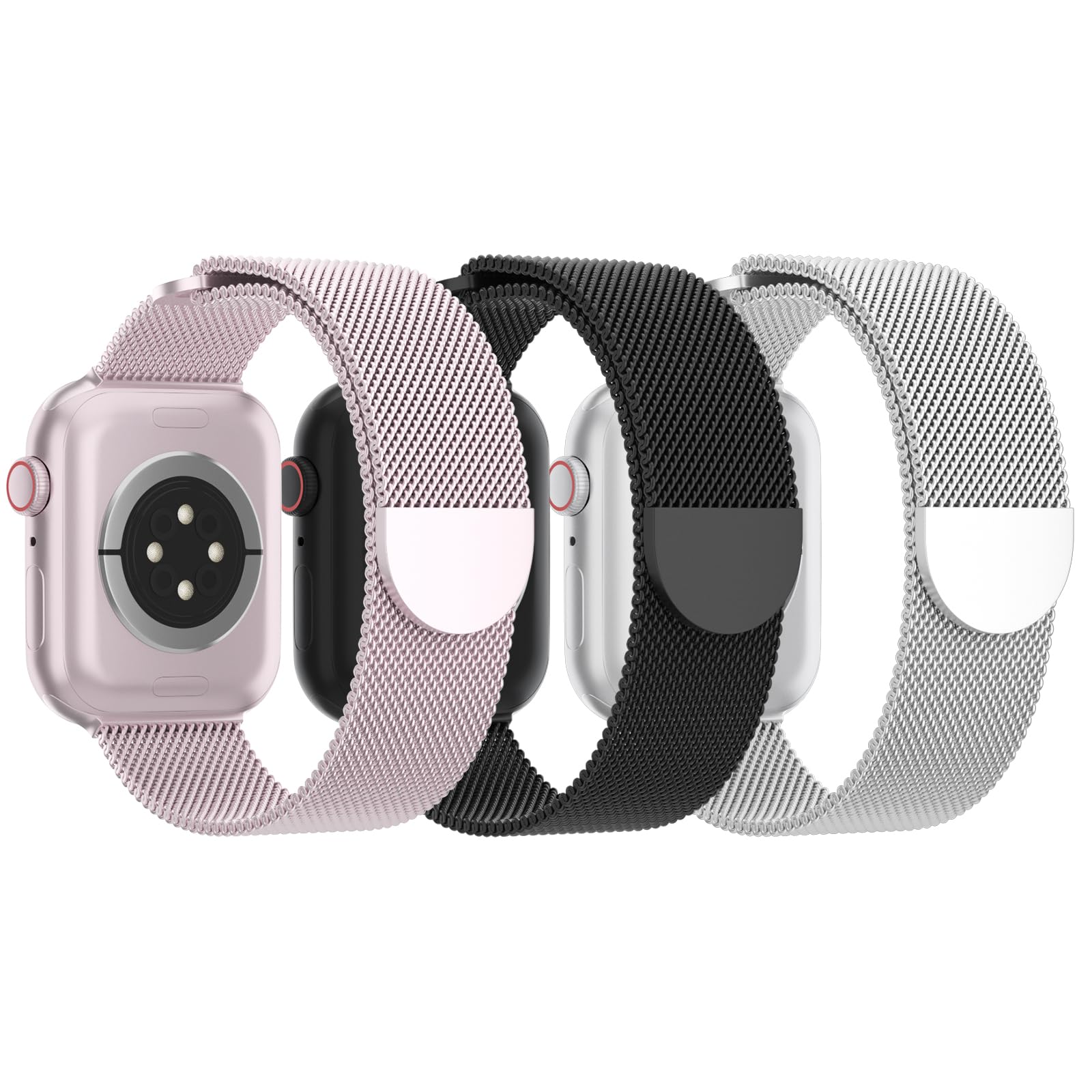 Steezrd 3 Pack Mesh Metal Band Compatible With Apple Watch Band 38Mm 40Mm 41Mm 42Mm 44Mm 45Mm 46Mm 49Mm, Stainless Steel Magneti