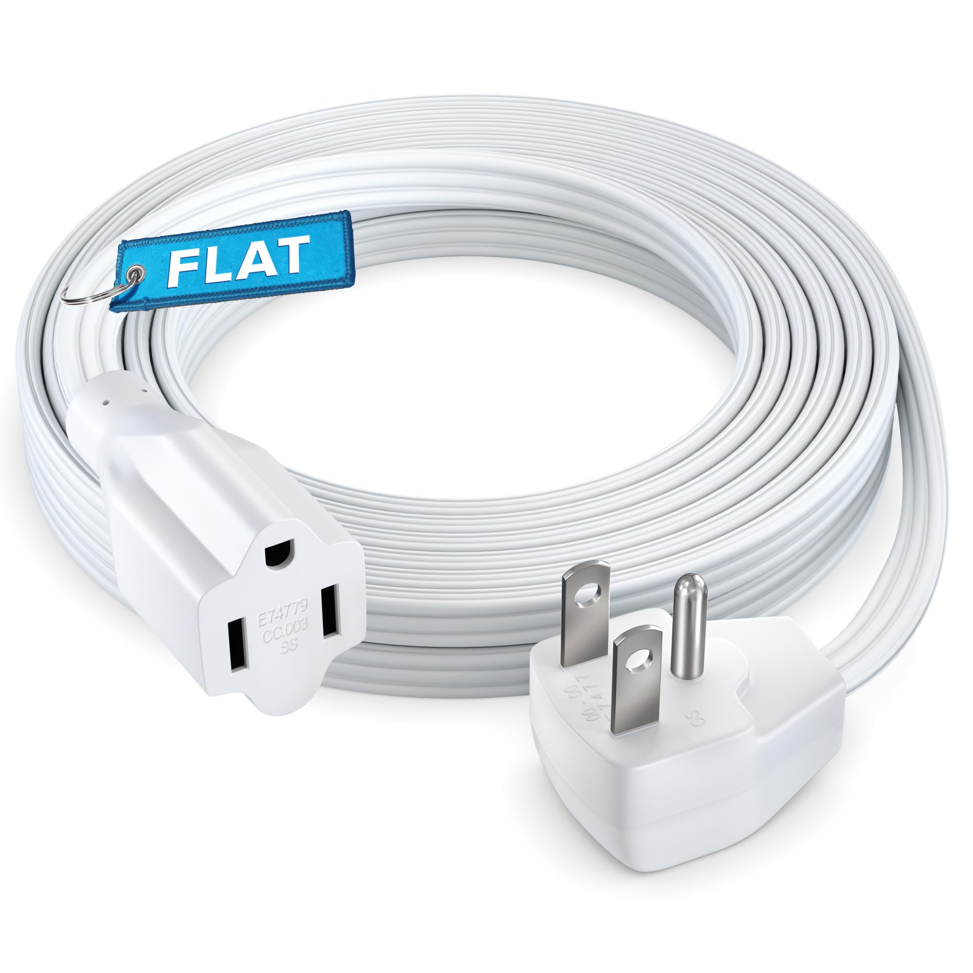Maximm Extension Cord Heavy Duty (12 Feet) Flat Wire 3 Prong Flat Plug, 14 Awg Power Cord   Ul Certified, White, Ideal For Home