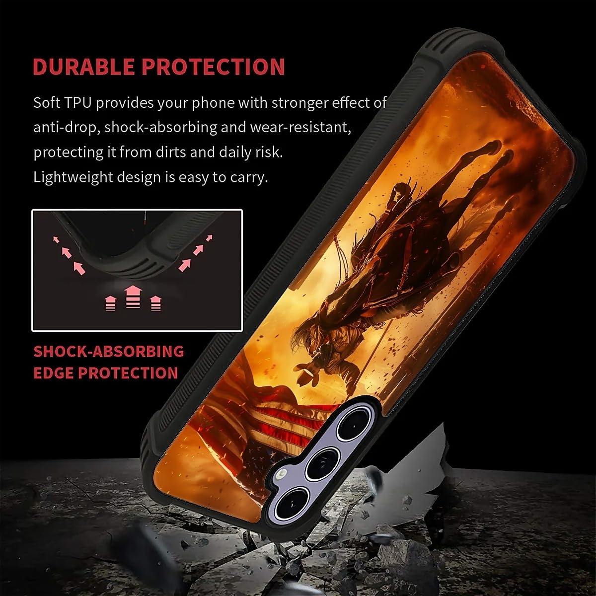 Carloca Compatible With Samsung Galaxy S24 Case, Horse American Flag Cowboy Pattern For Girl Ultra Protection Shockproof Soft Si