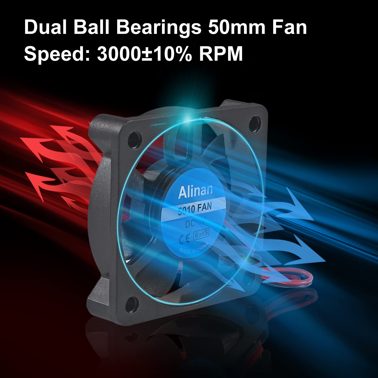 Alinan 6Pcs 5010 12V Sleeve Bearing Cooling Fan 50Mm Silent Cooling Dc 12V 0.08A Silent Quiet Dc Brushless Cooling Fan 3D Printer Cooling Fan With 2Pin Wire