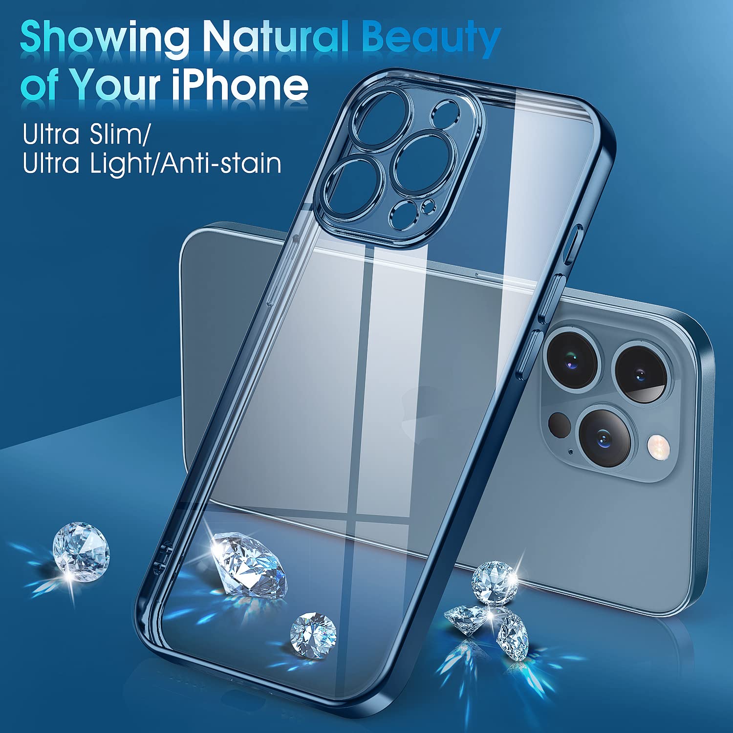 Supdeal Crystal Clear Shockproof Phone Case for iPhone 12 Pro Max Military Grade Drop Tested Silicone Blue