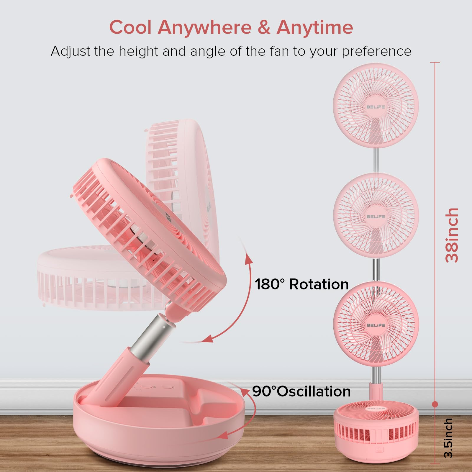Belife X8 Portable Fan, 7200Mah Battery Powered Rechargeable, Oscillating Usb Desk Floor Fan With Remote, Foldable Telescopic Fa