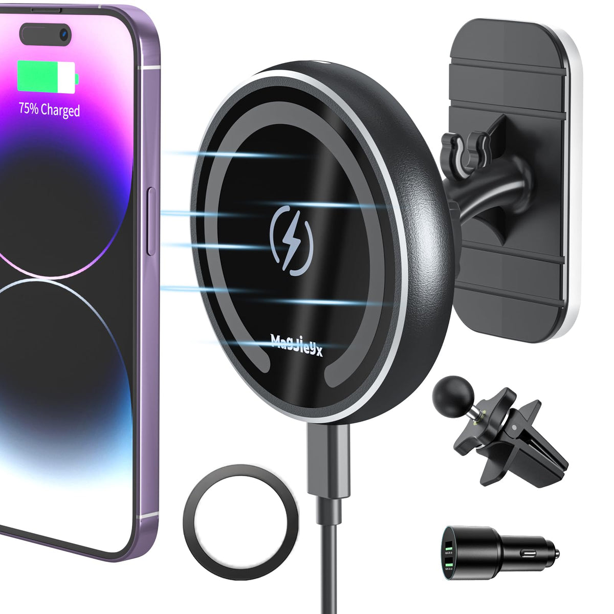Magjieyx For Magsafe Car Mount Charger For Magnetic Wireless Charging For Iphone12/13/14/15/16Pro,Pro Max,Plus,Mini,Vent&Dashboa