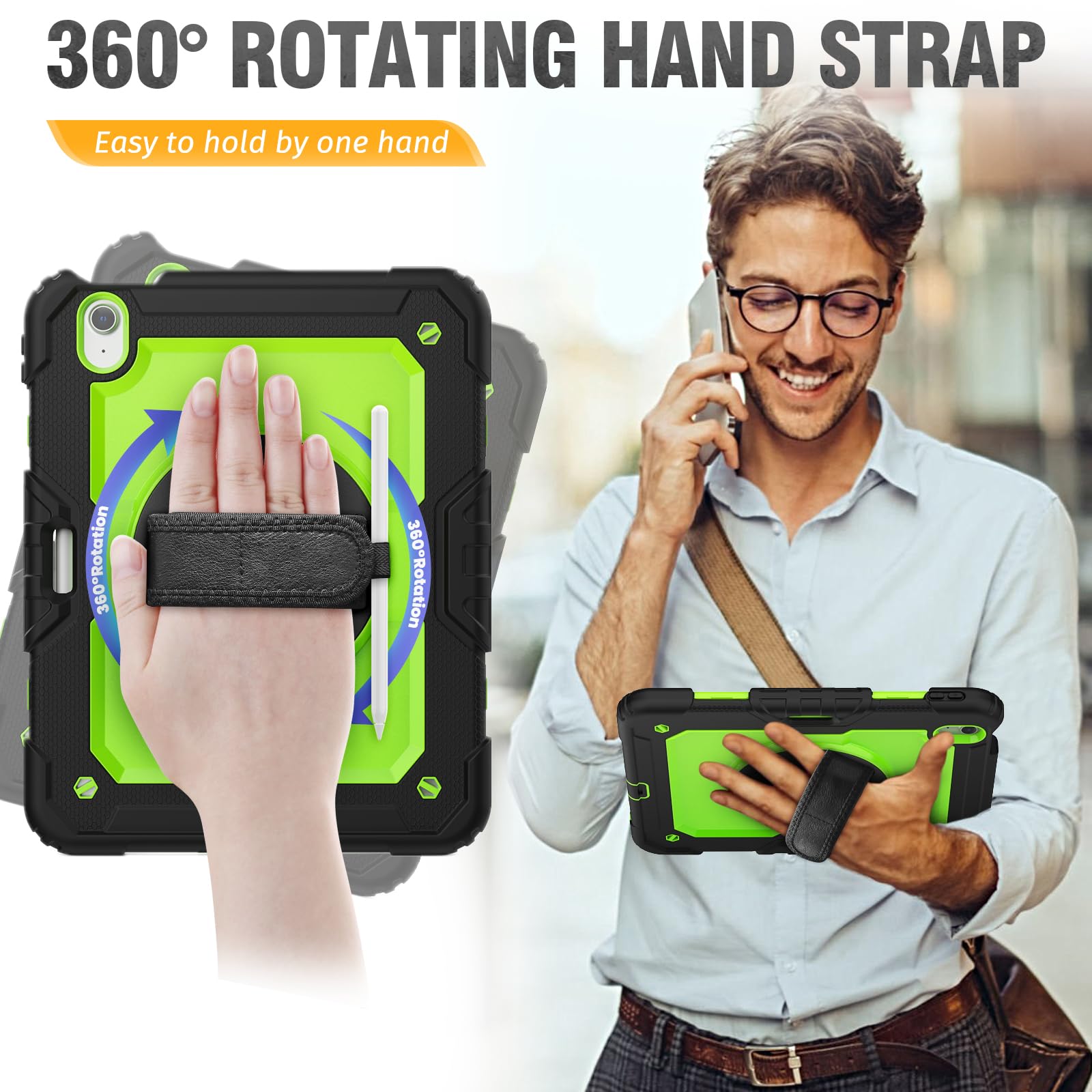 Hxcaseac Case For Ipad Air 11 Inch 2024 (M2), Shockproof Design With Pencil Holder/Screen Protector/Rotating Hand Strap, Protect