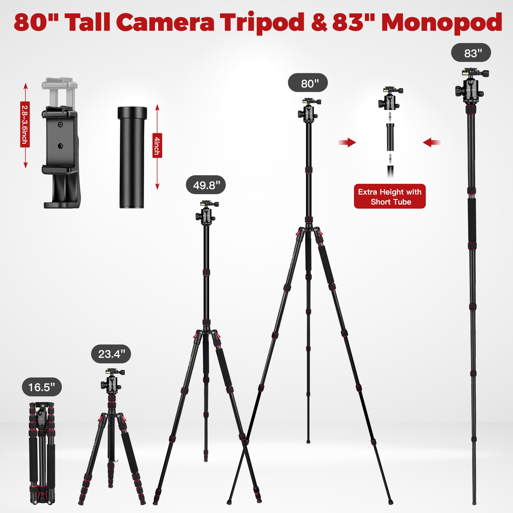 Tripod For Camera, 80� Heavy Duty Camera Tripod With Bag, Professional Ball Head Tripod With 1/4' Qr Plate, Aluminum Camera Tripod Stand For Spotting Scope Telescope, 2 In 1 Camera Tripods & Monopods