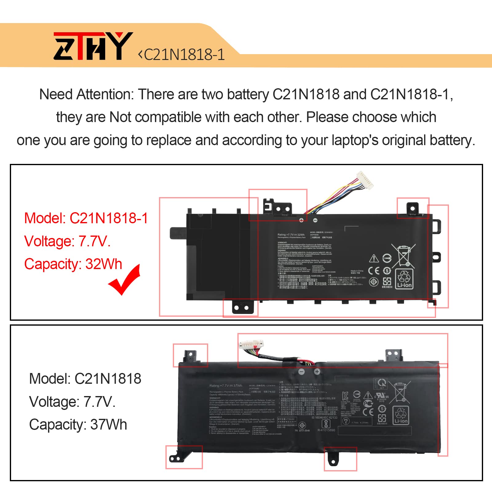 32Wh C21N1818 1 Laptop Battery Replacement For Asus Vivobook 15 F512Fa F512Da F512Ja X512Da X512Ja F512Fb F512Fj F512Fl F512Ua X