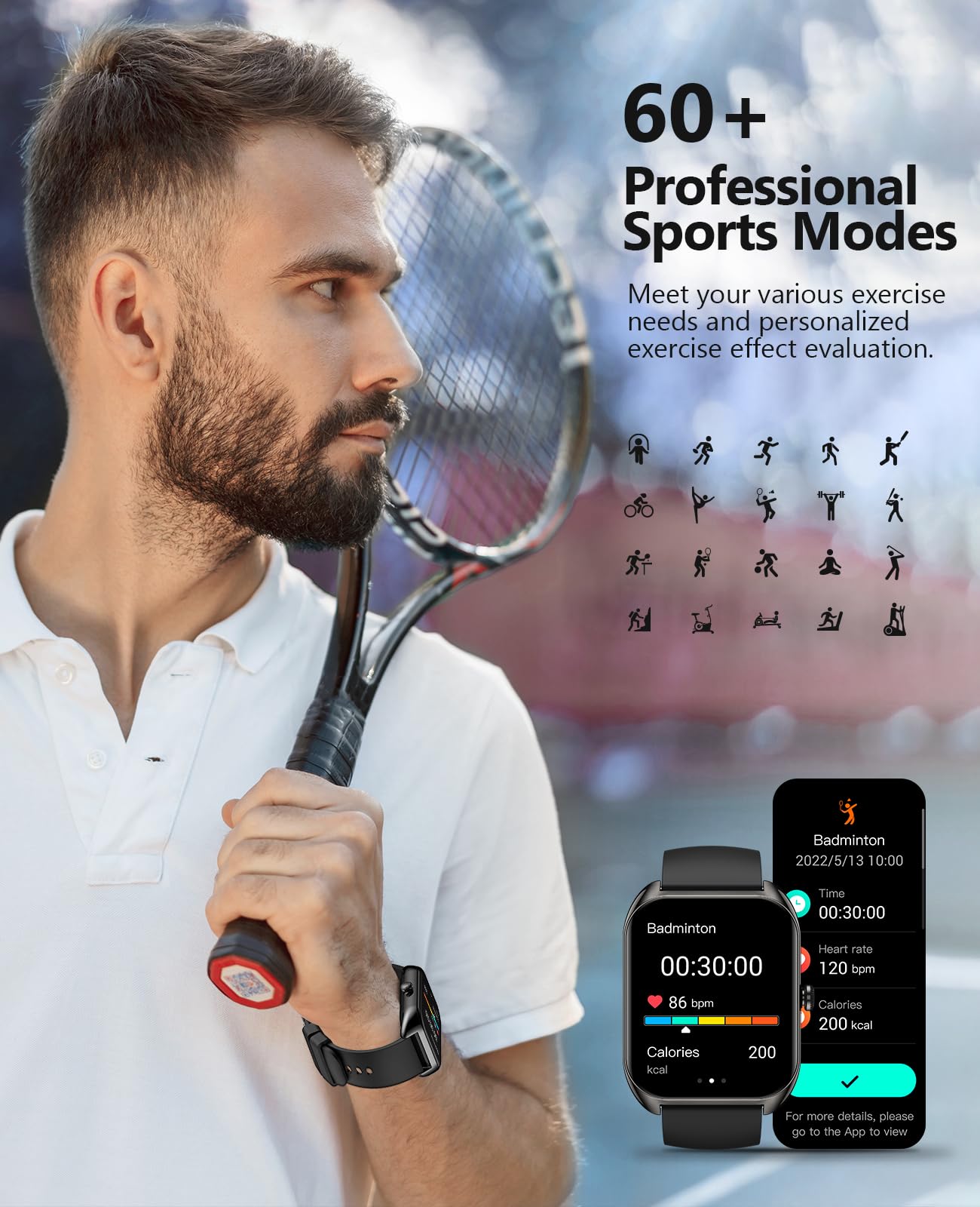 Smart Watch (Answer/Make Call) For Men Women, 2.02 '' Smartwatch With Blood Oxygen/Blood Pressure/Heart Rate/Sleep Monitor, Ipx8