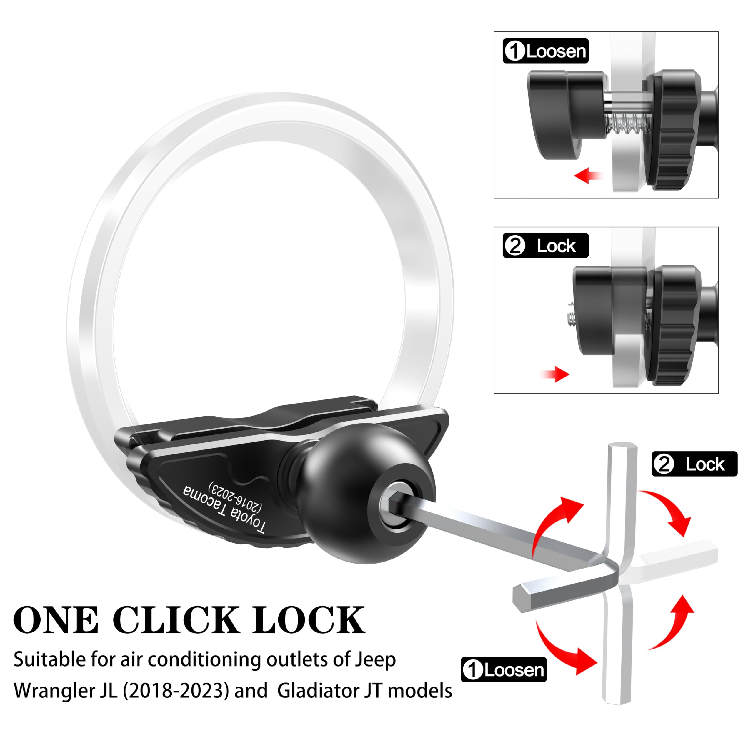 Easeord Upgraded Phone Mount For 2018-2023 Jeep Wrangler Jl & Gladiator Jt & Sahara, Wrangler Air Vent 360 Rotation Cell Phone H
