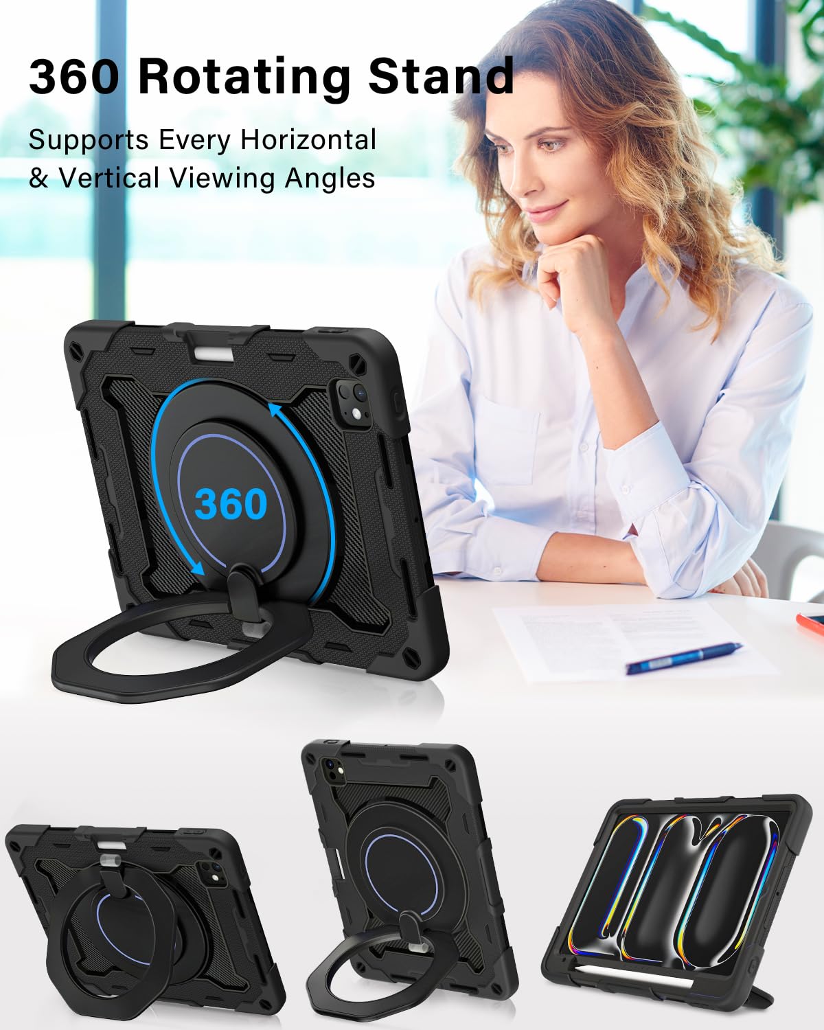 Roiskin For 2024 Ipad Pro 11 Inch Case M4 5Th Generation (Model A2836, A2837, A3006) With Hd Screen Protector & Shoulder Strap &