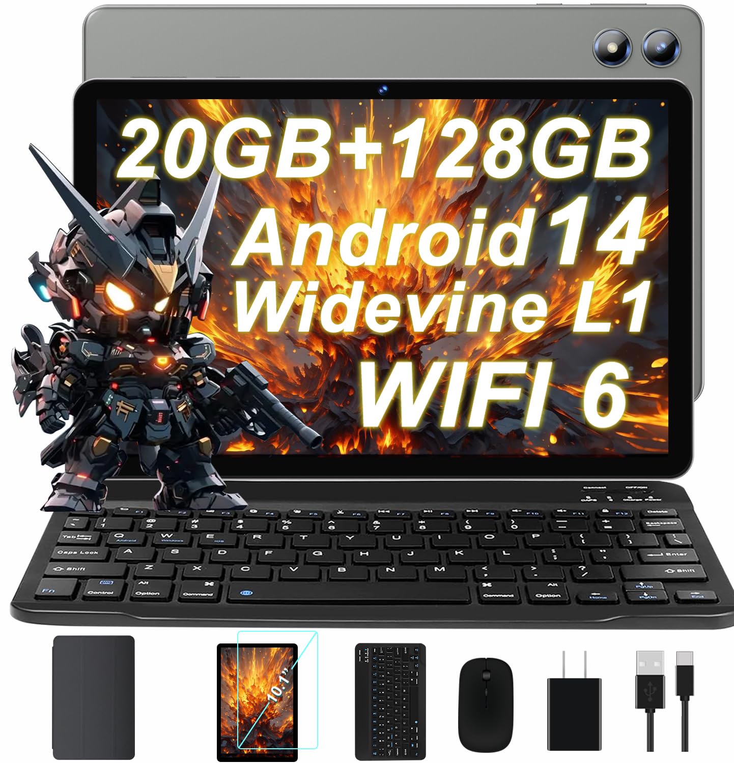 JUEDUR 2025 Android Tablet 12GB RAM 128GB ROM 1TB Expand, 10 Inch Octa-Core Tablets with 5G WiFi 6, Tablet with Keyboard, Mouse,