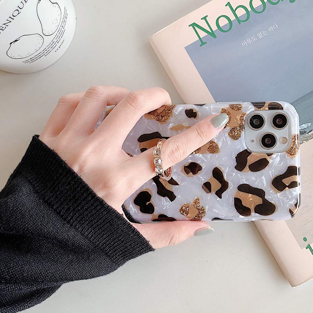 Qokey iPhone X/XS Phone Case 360 Degree Rotating Ring Kickstand Shockproof TPU Leopard