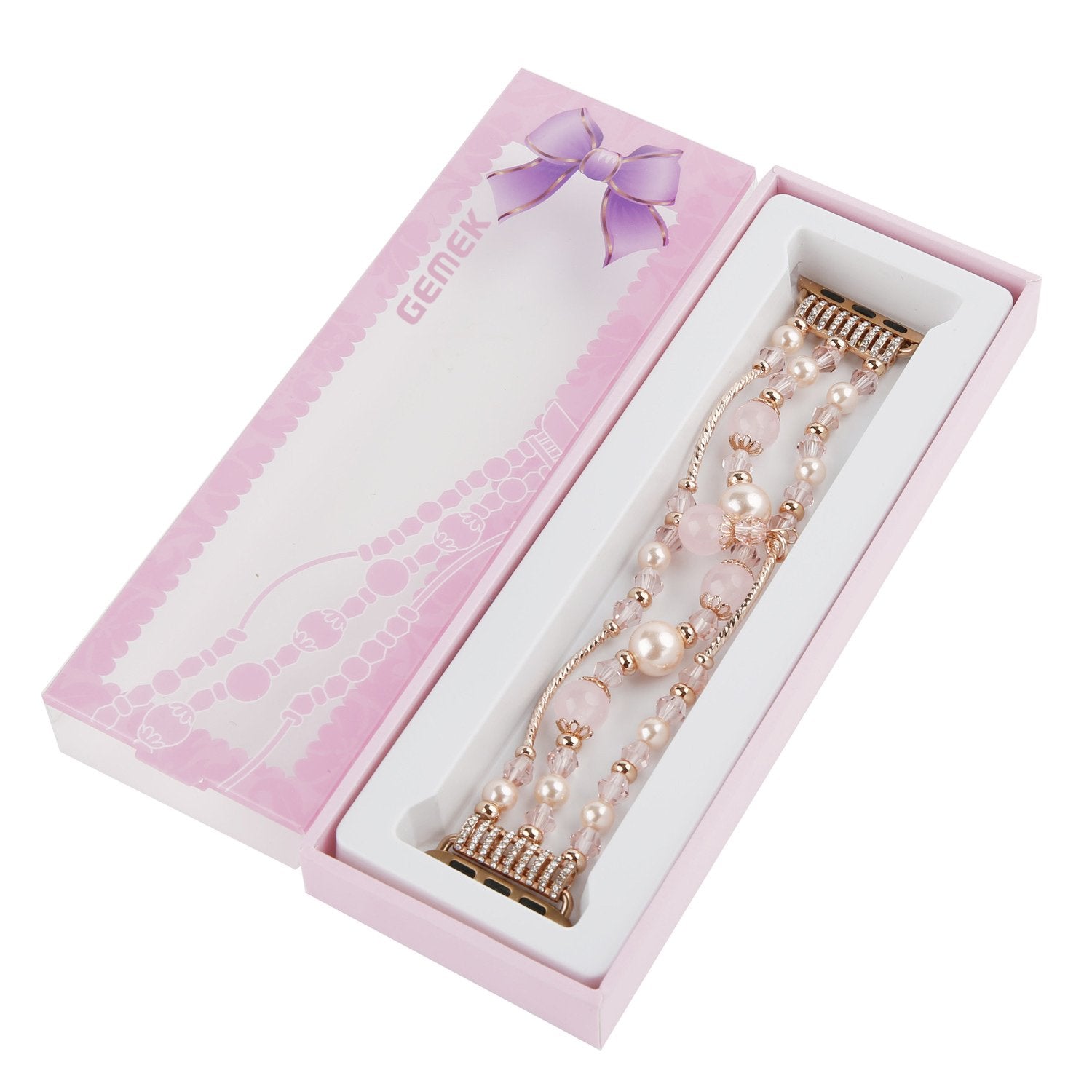 Gemek Compatible With Apple Watch Band 38/40/41Mm Rose Gold Women Pearl Bracelet Strap, Fashion Handmade Elastic Agate Replaceme