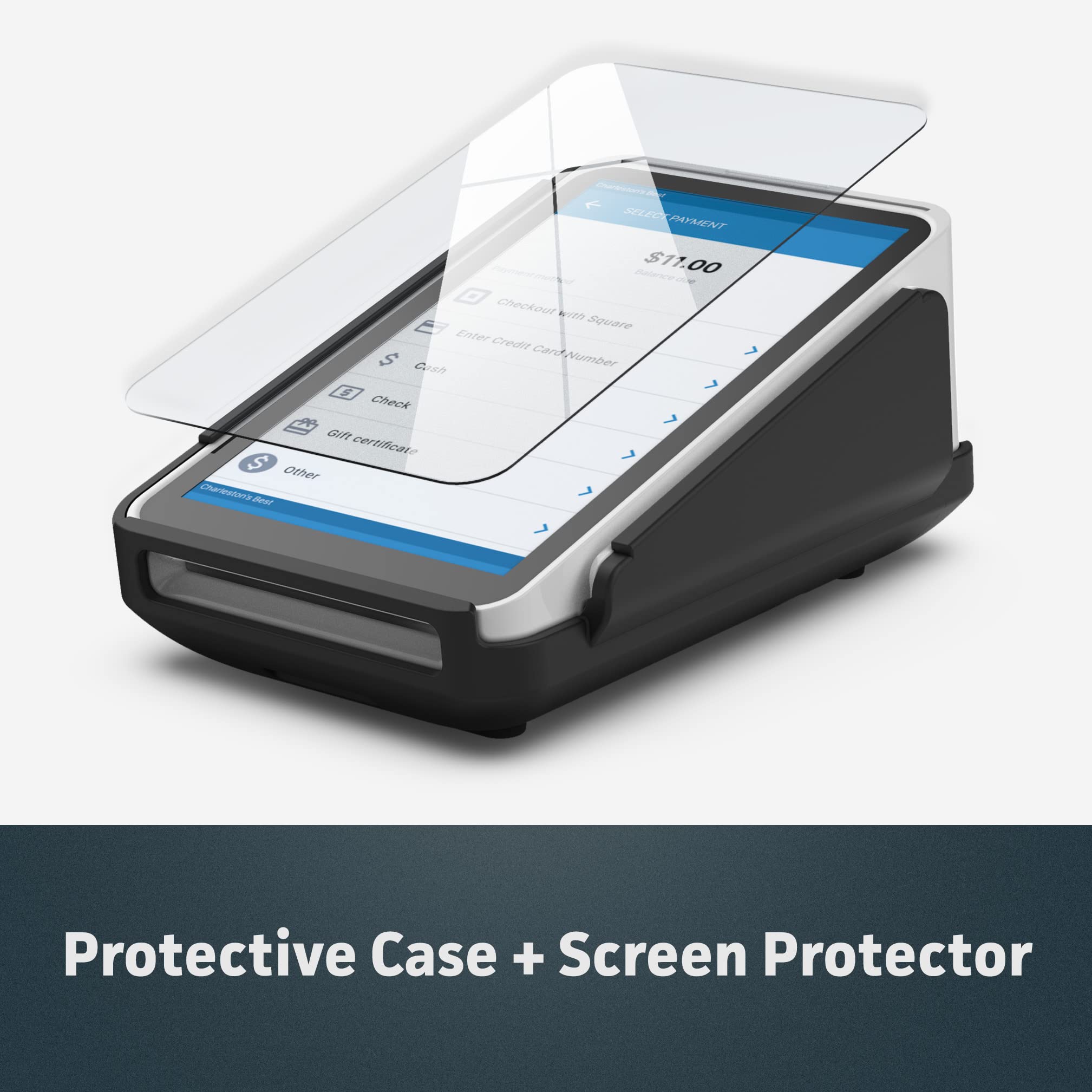 Encased Protective Case And Screen Protector For Square Terminal Card Reader - Rubberized Hard Casing With Non-Slip Base And Tem