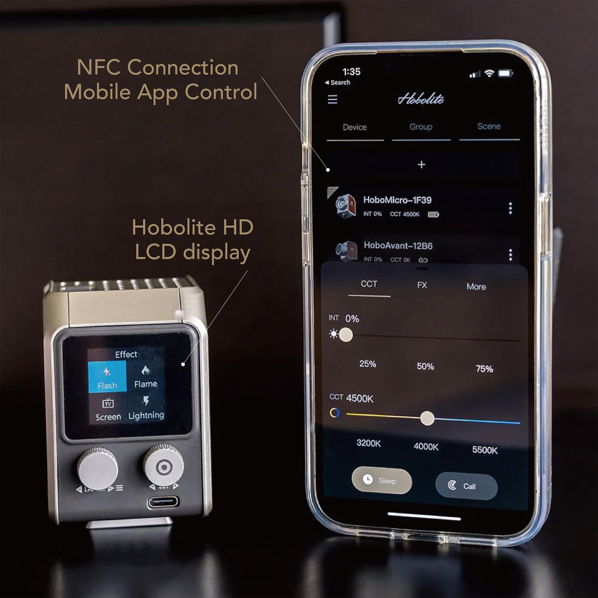 Hobolite Micro Led Video Light Standard Kit With Lcd Display, App Control, Barndoor, Cri/Tlci 96+, 2700 6500K Portable Continuou