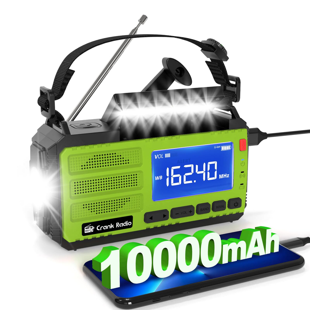 Emergency Weather Radio, Solar Hand Crank Radio Am/Fm Noaa 10000Mah, Weather Alert Radio With 3 Mode Flashlight, Reading Lamp, S