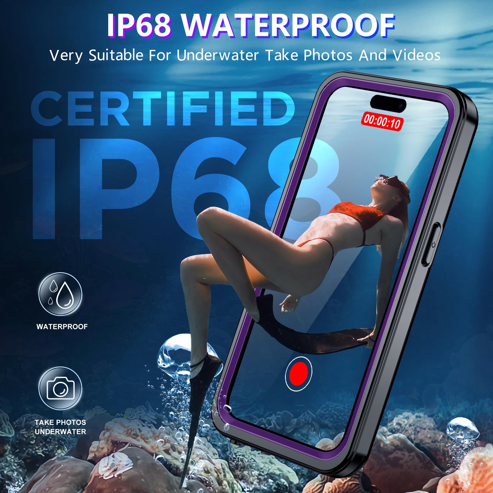 Red2Fire 2024 New For Iphone 14 Pro Max Case Waterproof, [Full Body Shockproof] [Ip68 Underwater][Dustproof][Dropproof] Phone Ca