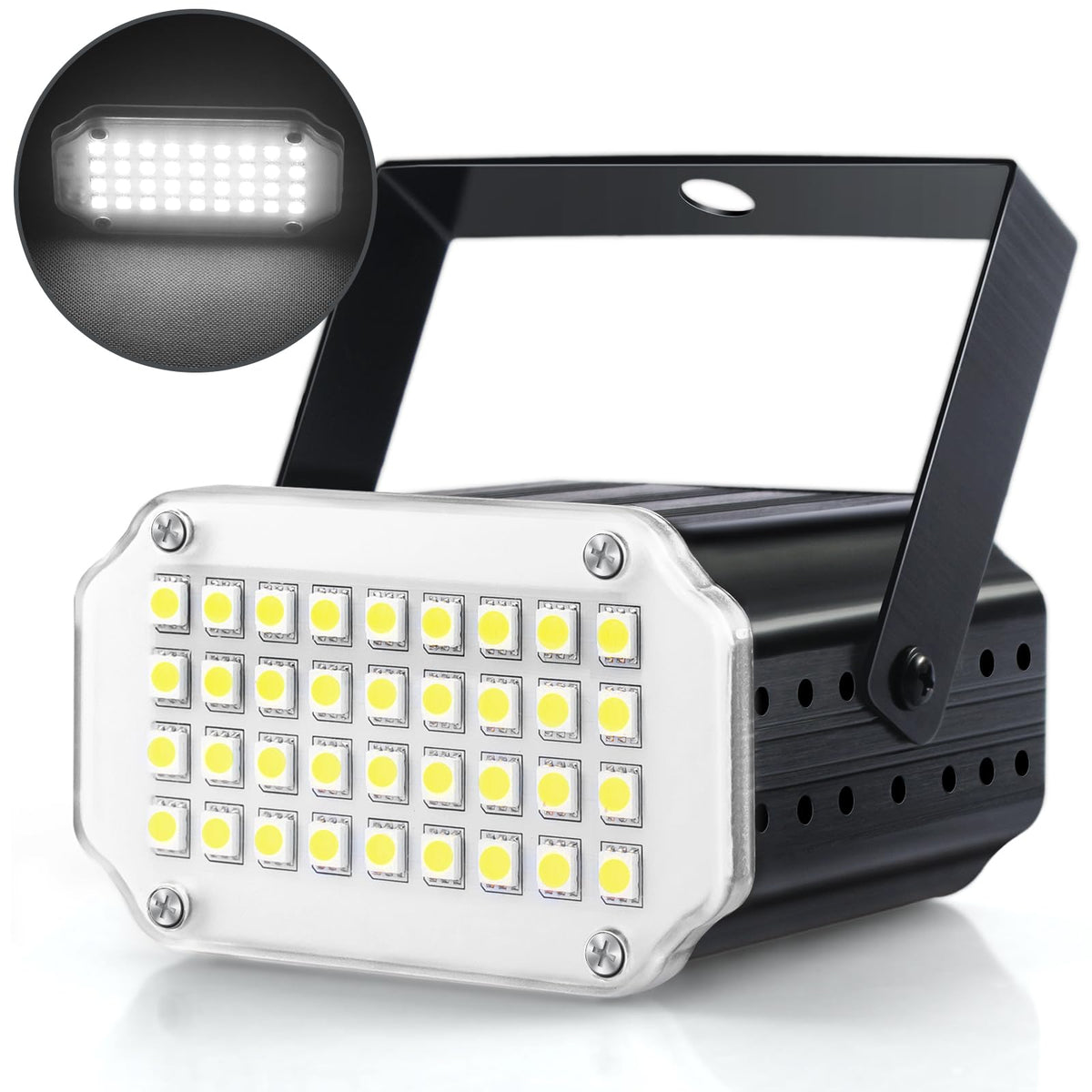 Mini Halloween White Led Strobe Light, Sound Activated And Flash Speed Control Party Light With 36 Super Bright Leds Stage Light