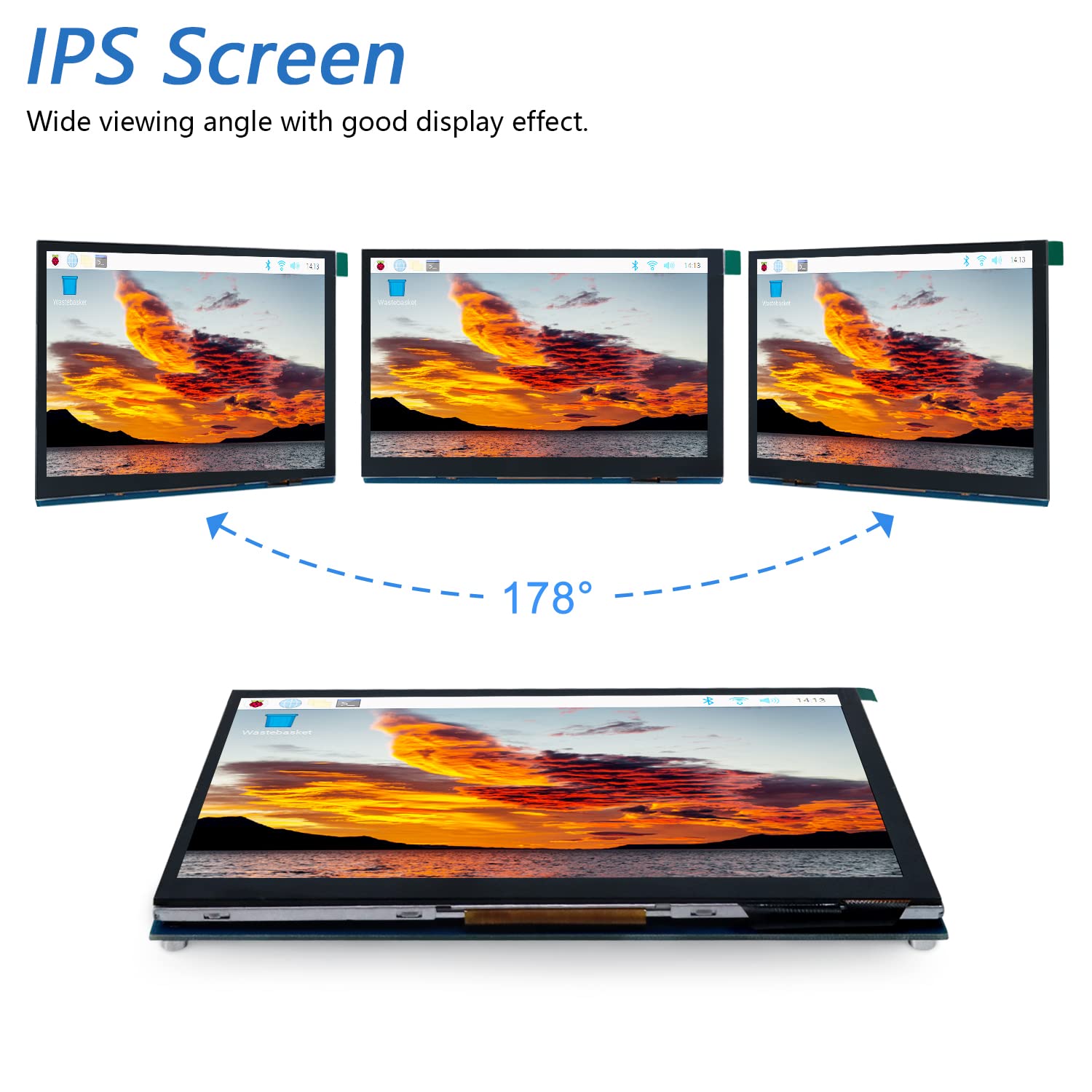 Freenove 7 Inch Touchscreen Monitor For Raspberry Pi 5 4 B 3 B+ A+, 800X480 Pixel Ips Display, 5 Point Touch Capacitive Screen,