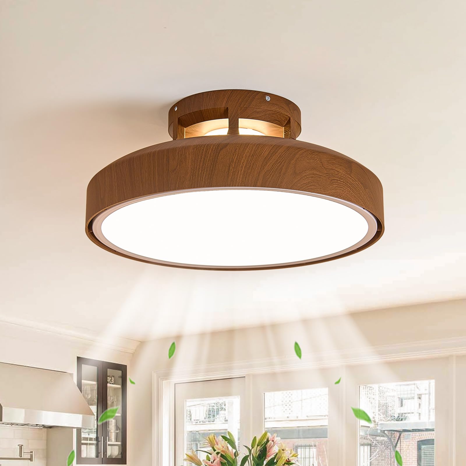 Monikessy Bladeless Ceiling Fans with Lights and Remote, 18.9 Farmhouse Embedded Ceiling Fan Light, Flush Mount Dimmable LED Cha