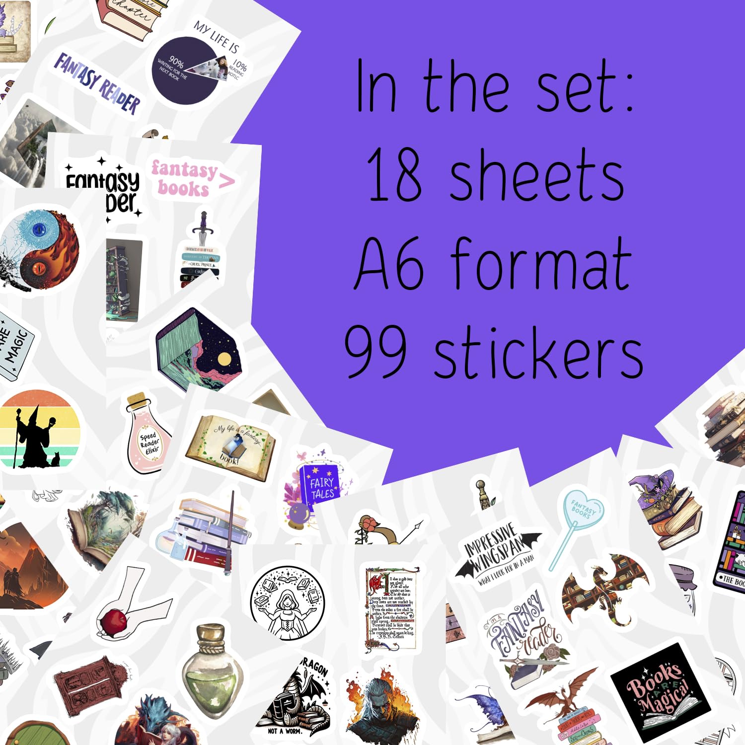 100Pcs Fantasy Book Stickers For Water Bottle And Laptop   Fantasy Book Party Favors & Decorations, Waterproof Vinyl Decals, Fan