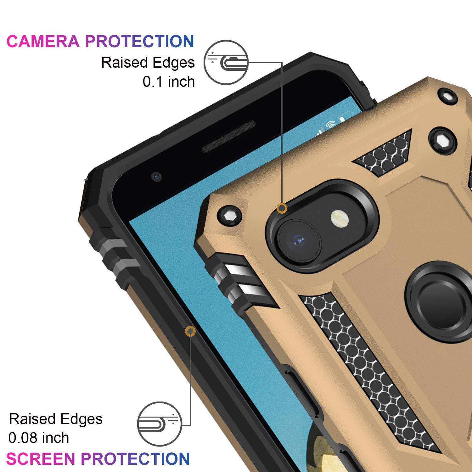 Lumarke Google Pixel 3A Case With Screen Protector,Pass 16Ft. Drop Tested Military Grade Cover With Magnetic Ring Kickstand Car