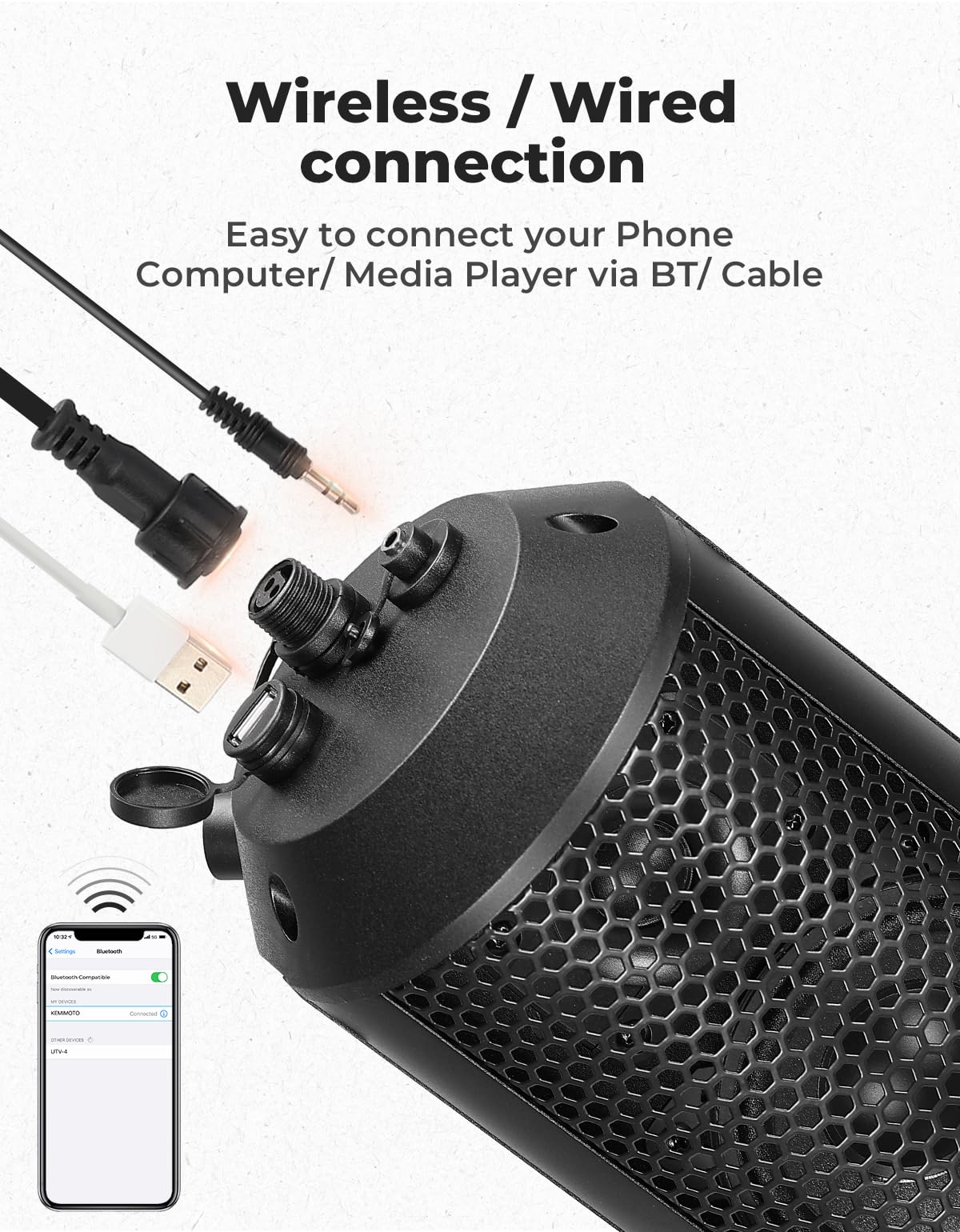 Kemimoto Utv Sound Bar 28-Inch 6 Speakers Sxs Sound Bar Wireless Control Bluetooth-Compatible X3 Speakers Compatible With Polari