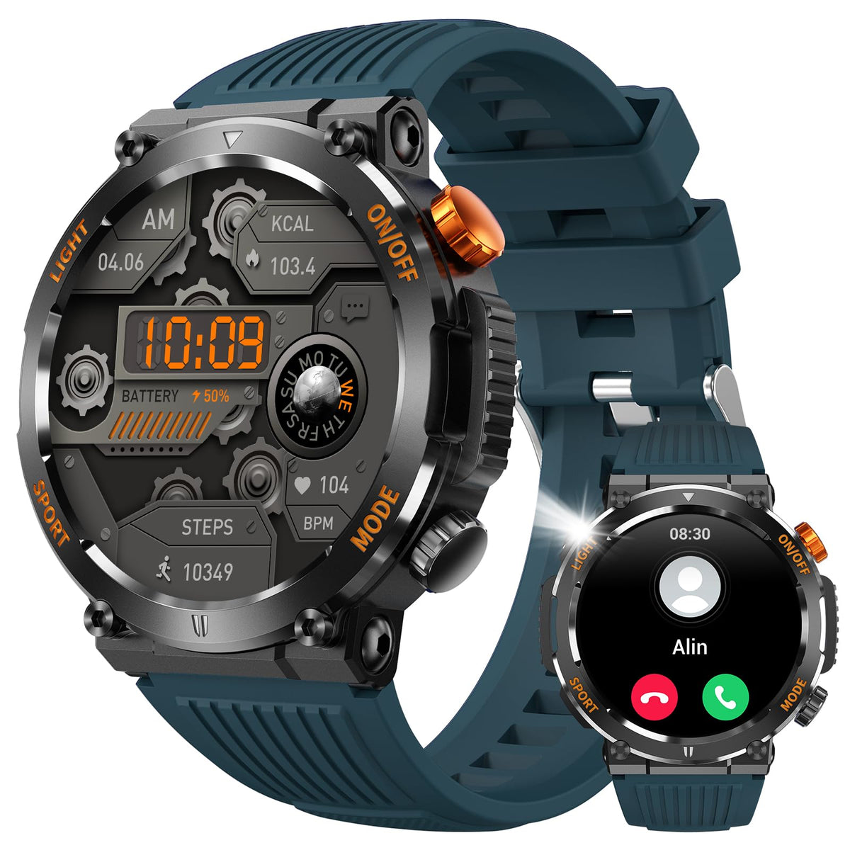 Military Smart Watch For Men With Led Flashlight Compass, Activity Tracker With 110+ Sports Mode Heart Rate Blood Pressure Spo2 