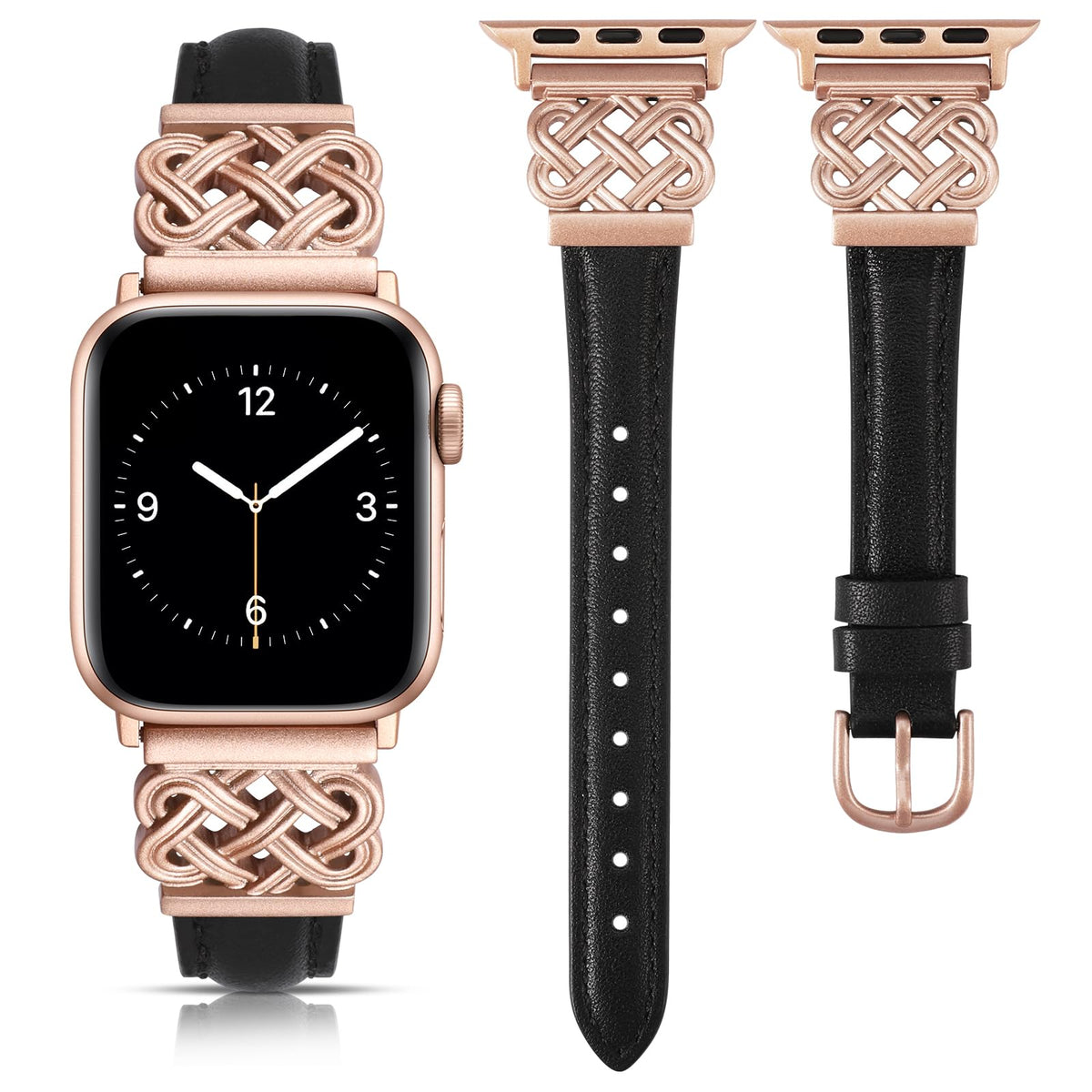 Toyouths Leather Band Compatible With Apple Watch Bands Women 42/44/45/46/49Mm Dressy Slim Thin Strap With Designer Interlock Bu